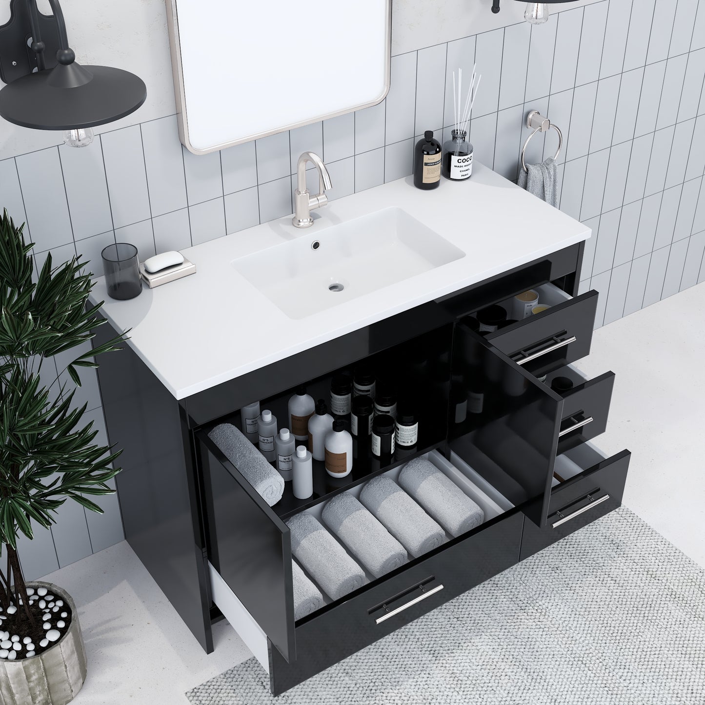 Flow 48" Bathroom Vanity with integrated counter top Right Side Drawers