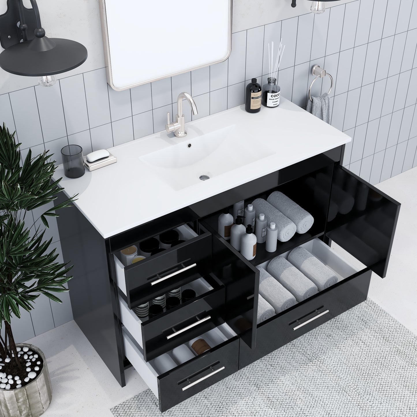 Flow 48" Bathroom Vanity with integrated counter top Left Side Drawers