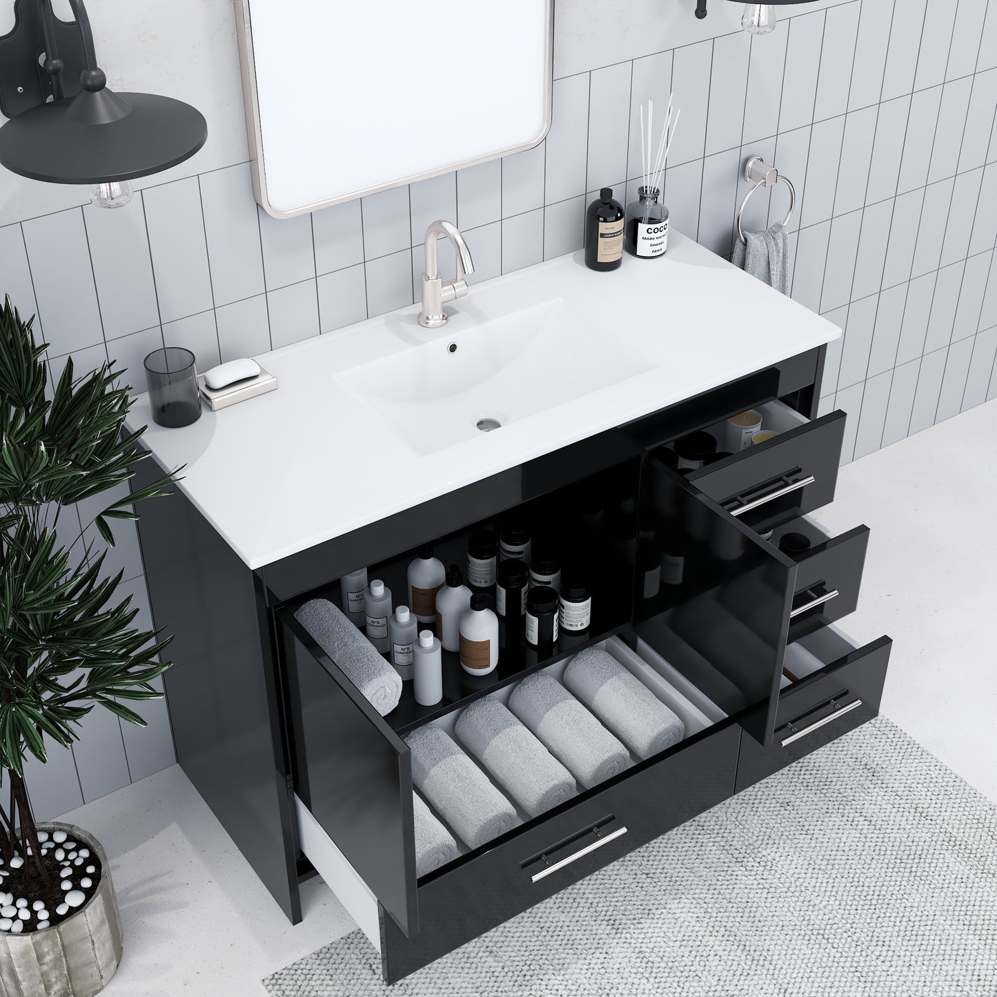 Flow 48" Bathroom Vanity with integrated counter top Right Side Drawers
