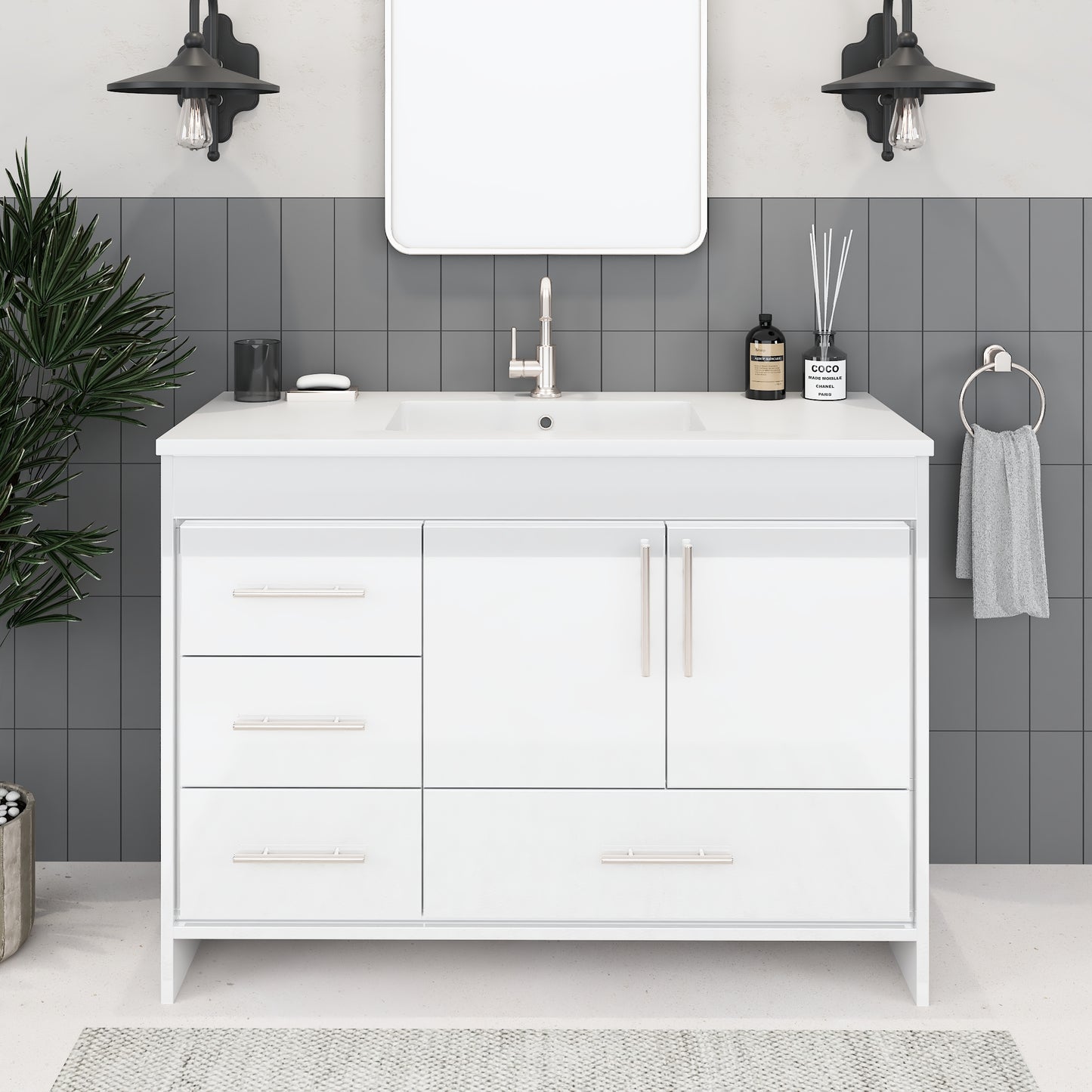 Flow 48" Bathroom Vanity with integrated counter top Left Side Drawers