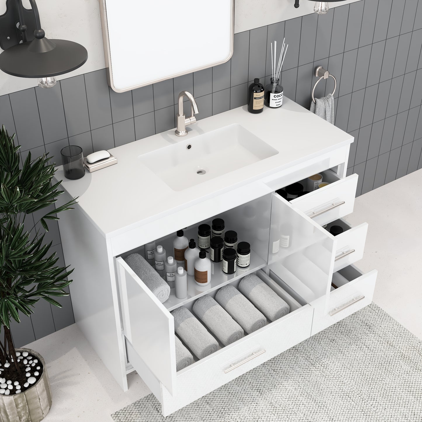 Flow 48" Bathroom Vanity with integrated counter top Right Side Drawers
