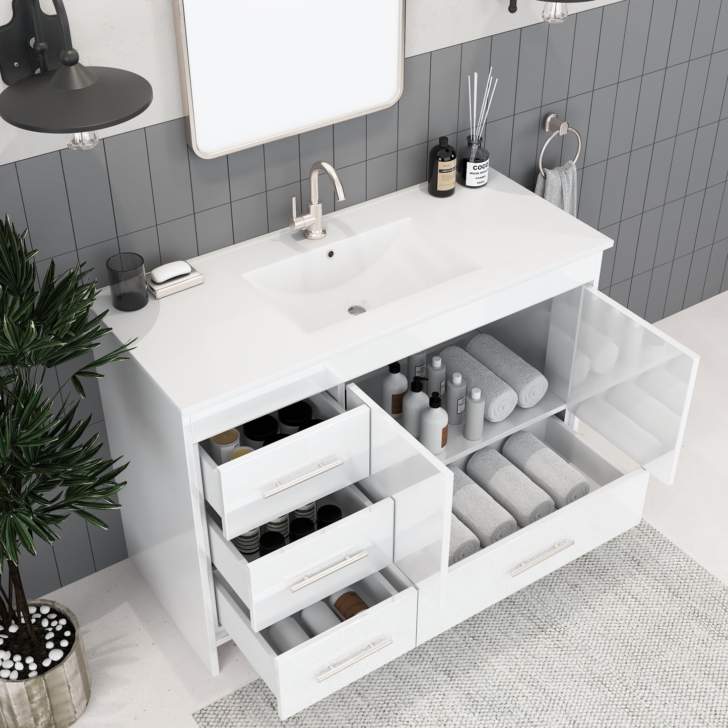 Flow 48" Bathroom Vanity with integrated counter top Left Side Drawers