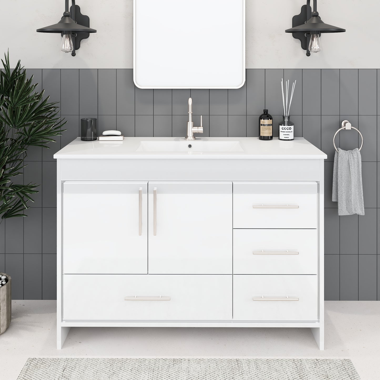Flow 48" Bathroom Vanity with integrated counter top Right Side Drawers