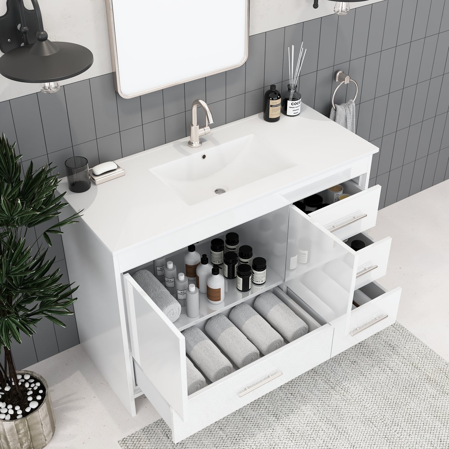 Flow 48" Bathroom Vanity with integrated counter top Right Side Drawers