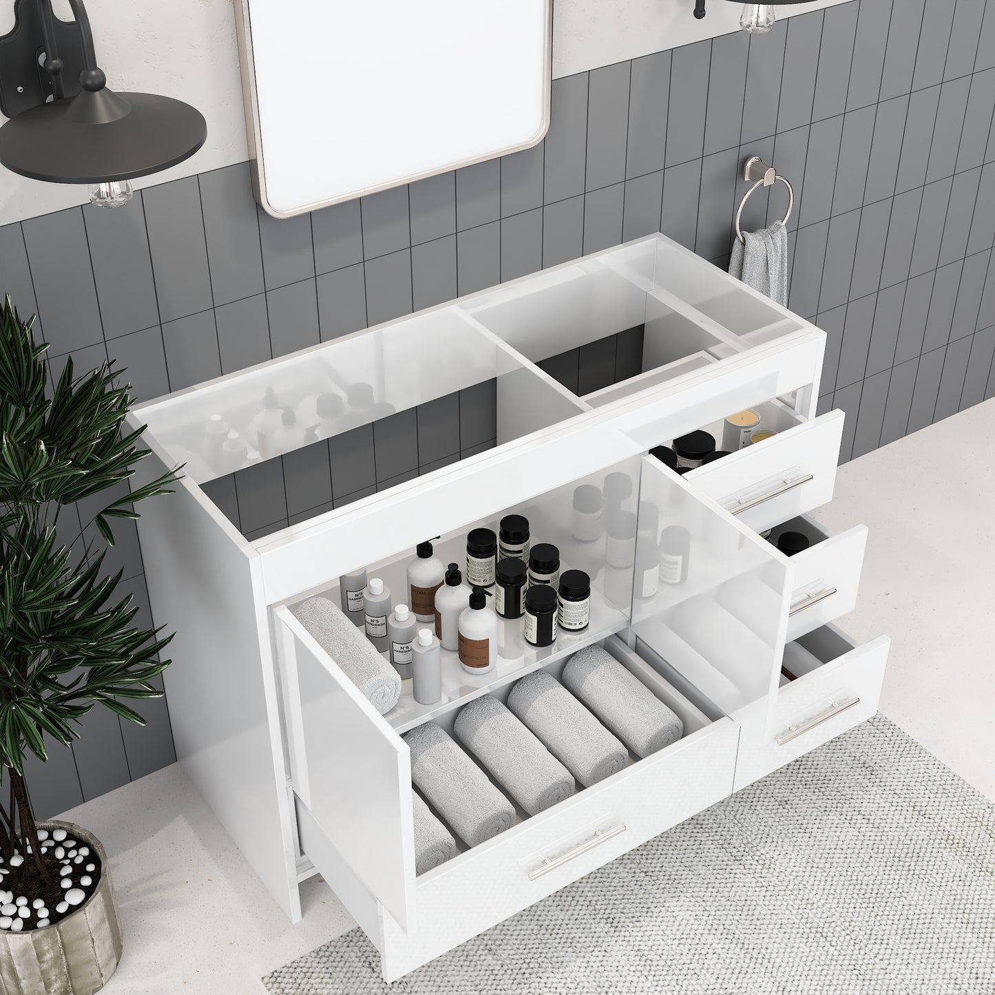 Flow 48" Bathroom Vanity Right Side Drawers Cabinet Only