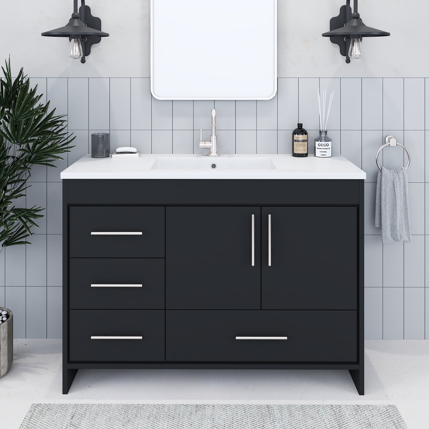 Flow 48" Bathroom Vanity with integrated counter top Left Side Drawers