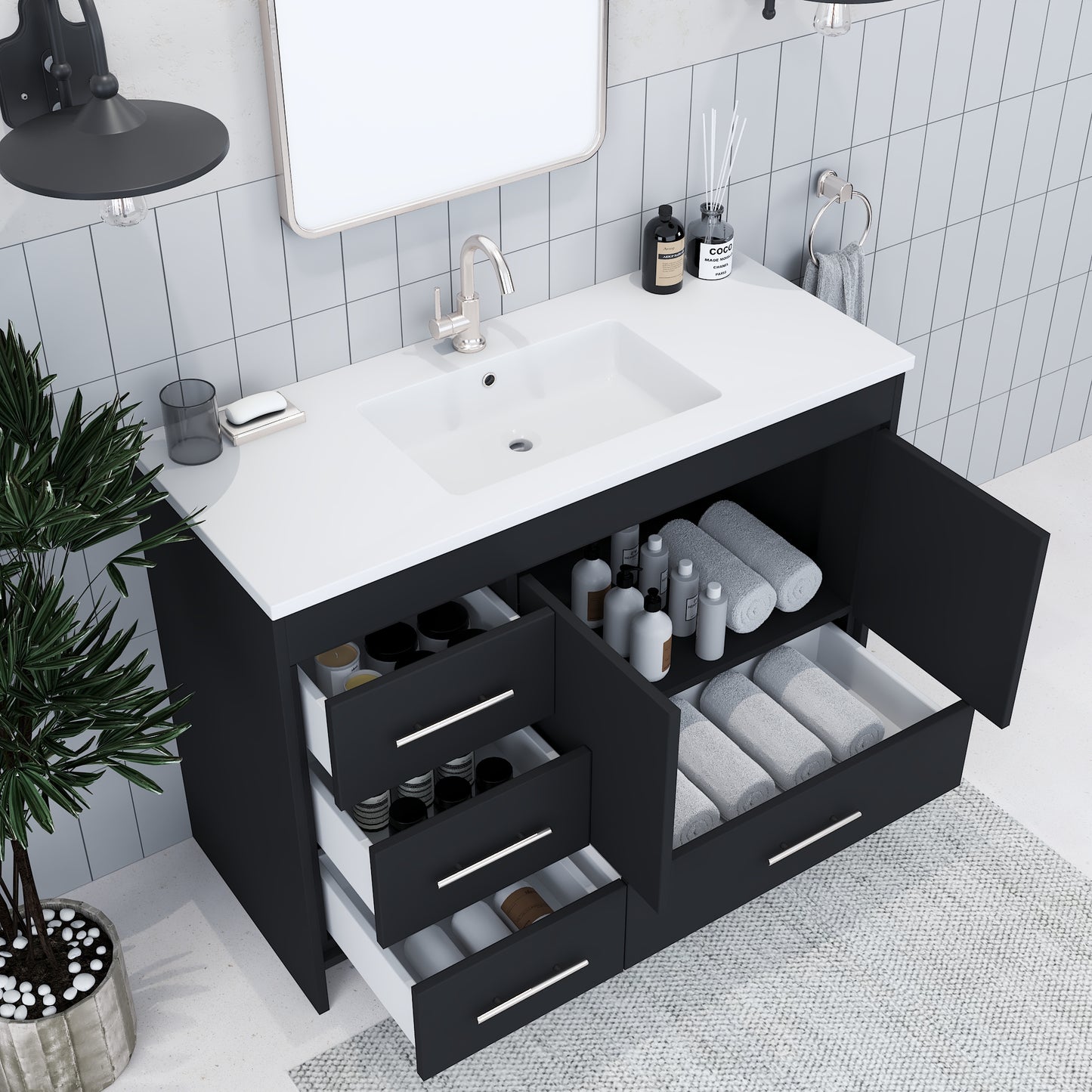 Flow 48" Bathroom Vanity with integrated counter top Left Side Drawers