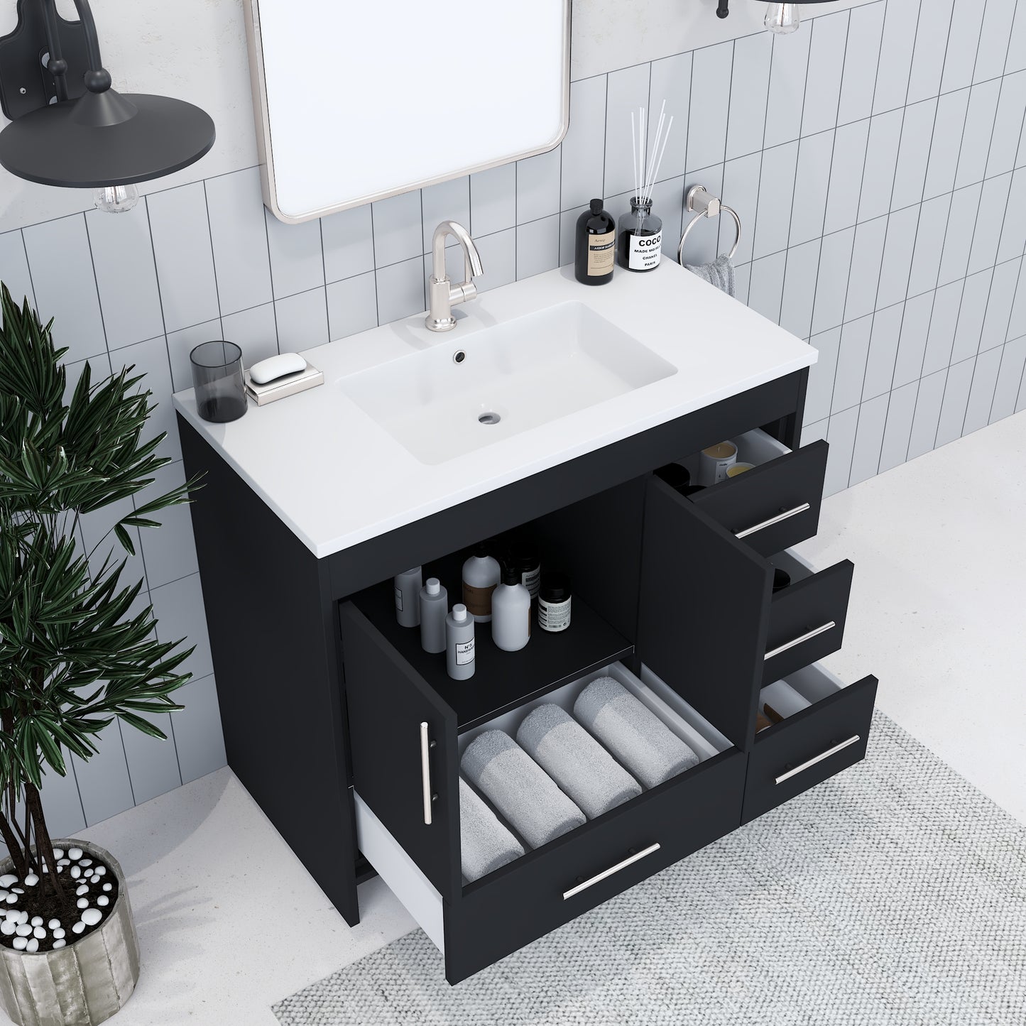 Flow 48" Bathroom Vanity with integrated counter top Right Side Drawers