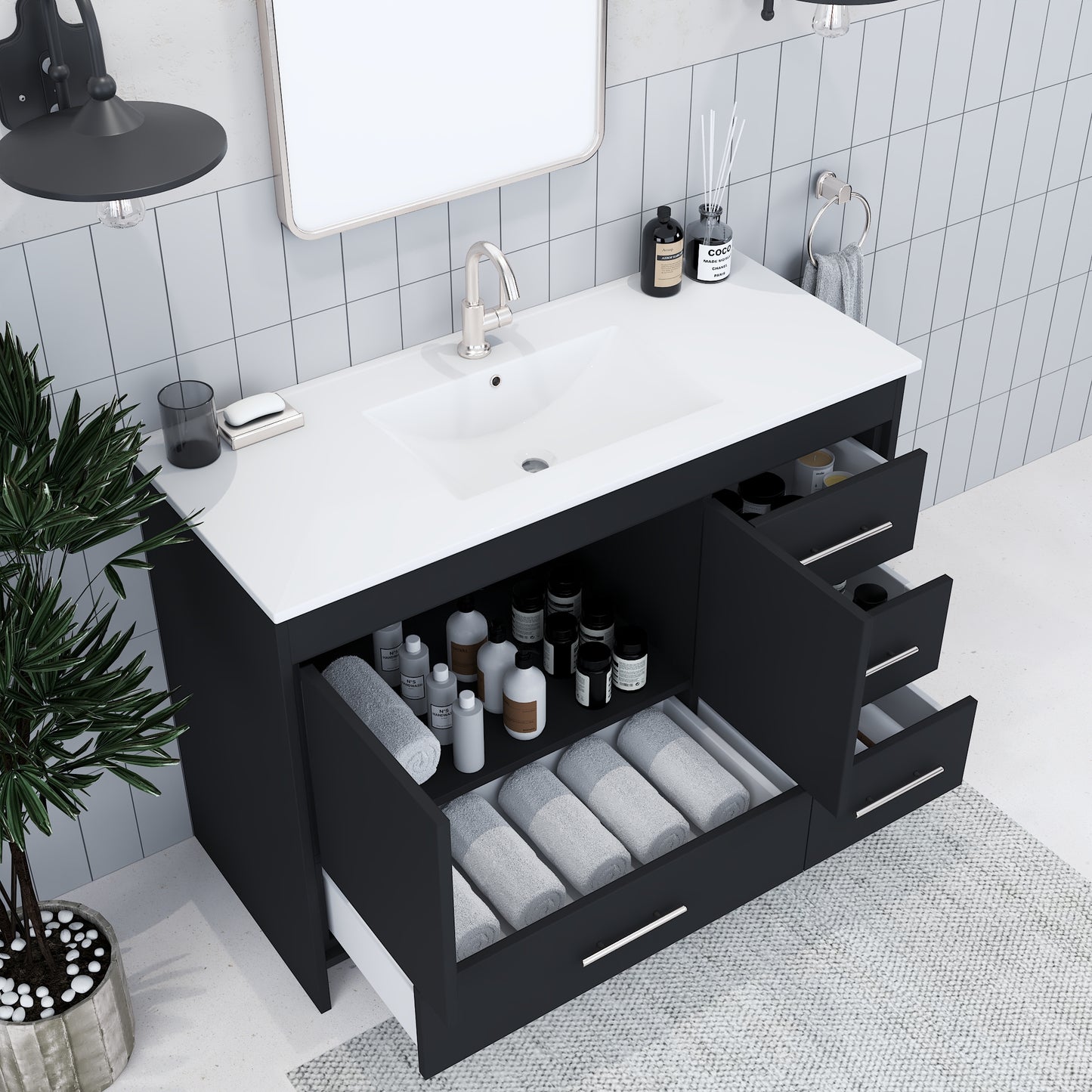Flow 48" Bathroom Vanity with integrated counter top Right Side Drawers