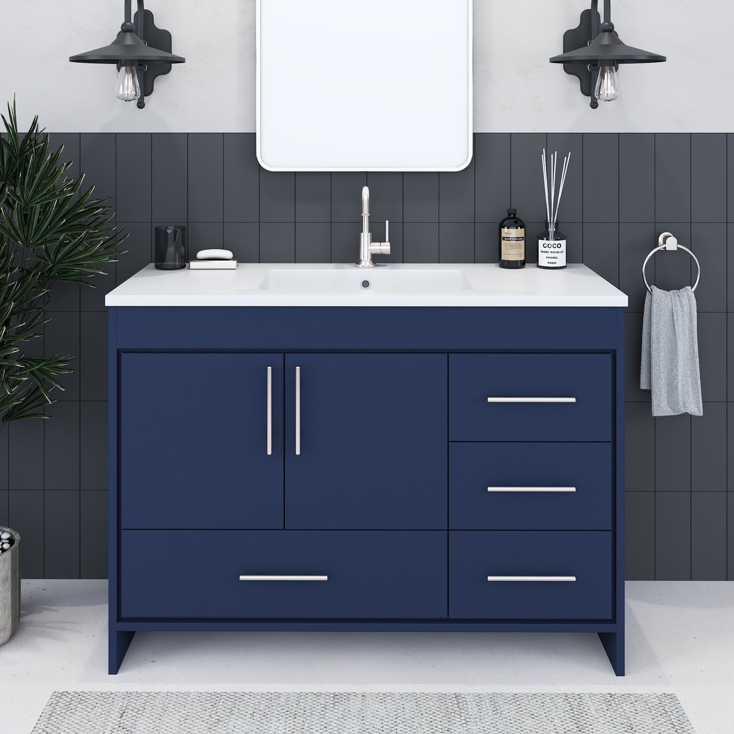 Flow 48" Bathroom Vanity with integrated counter top Right Side Drawers
