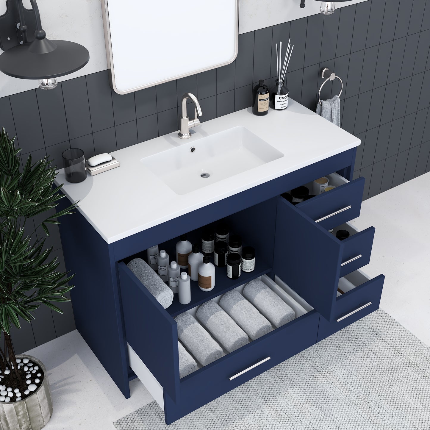 Flow 48" Bathroom Vanity with integrated counter top Right Side Drawers