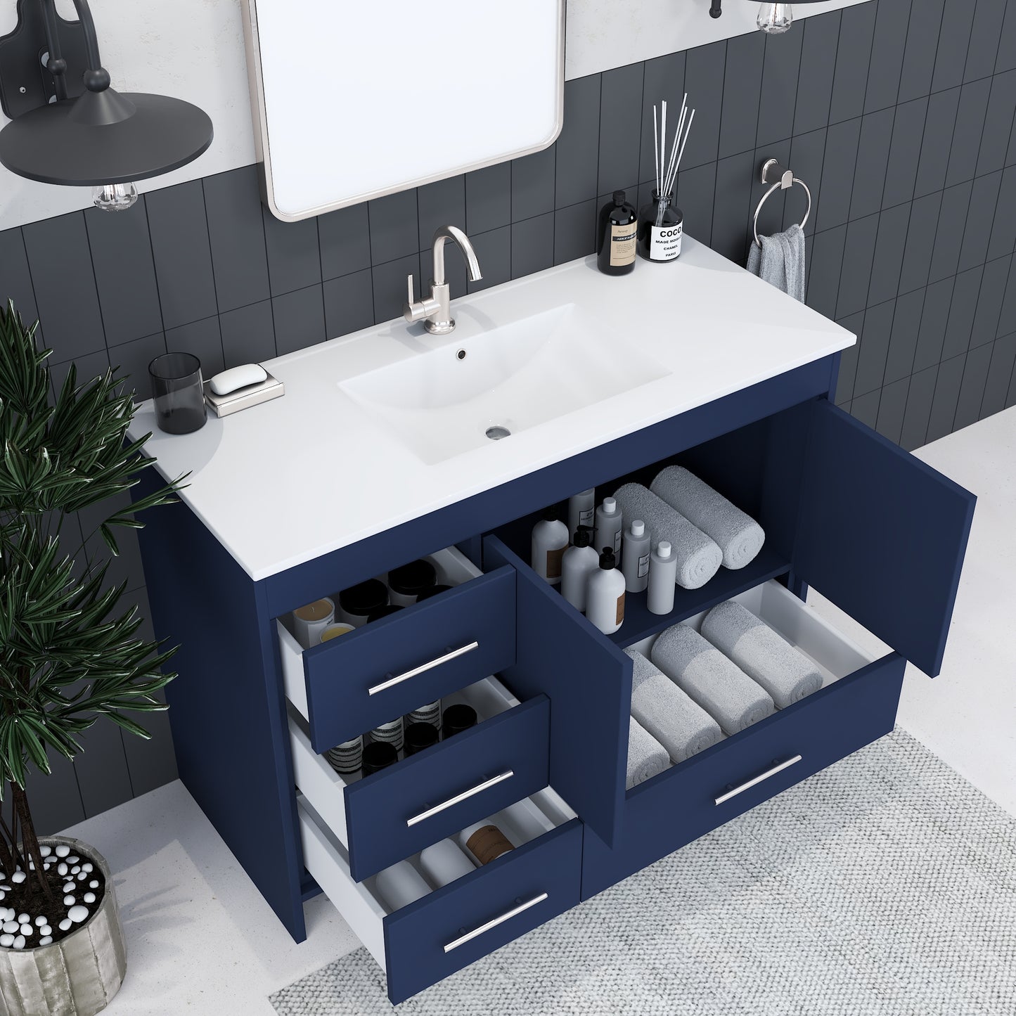 Flow 48" Bathroom Vanity with integrated counter top Left Side Drawers