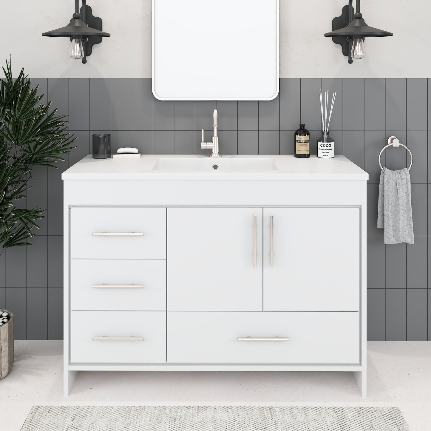 Flow 48" Bathroom Vanity with integrated counter top Left Side Drawers