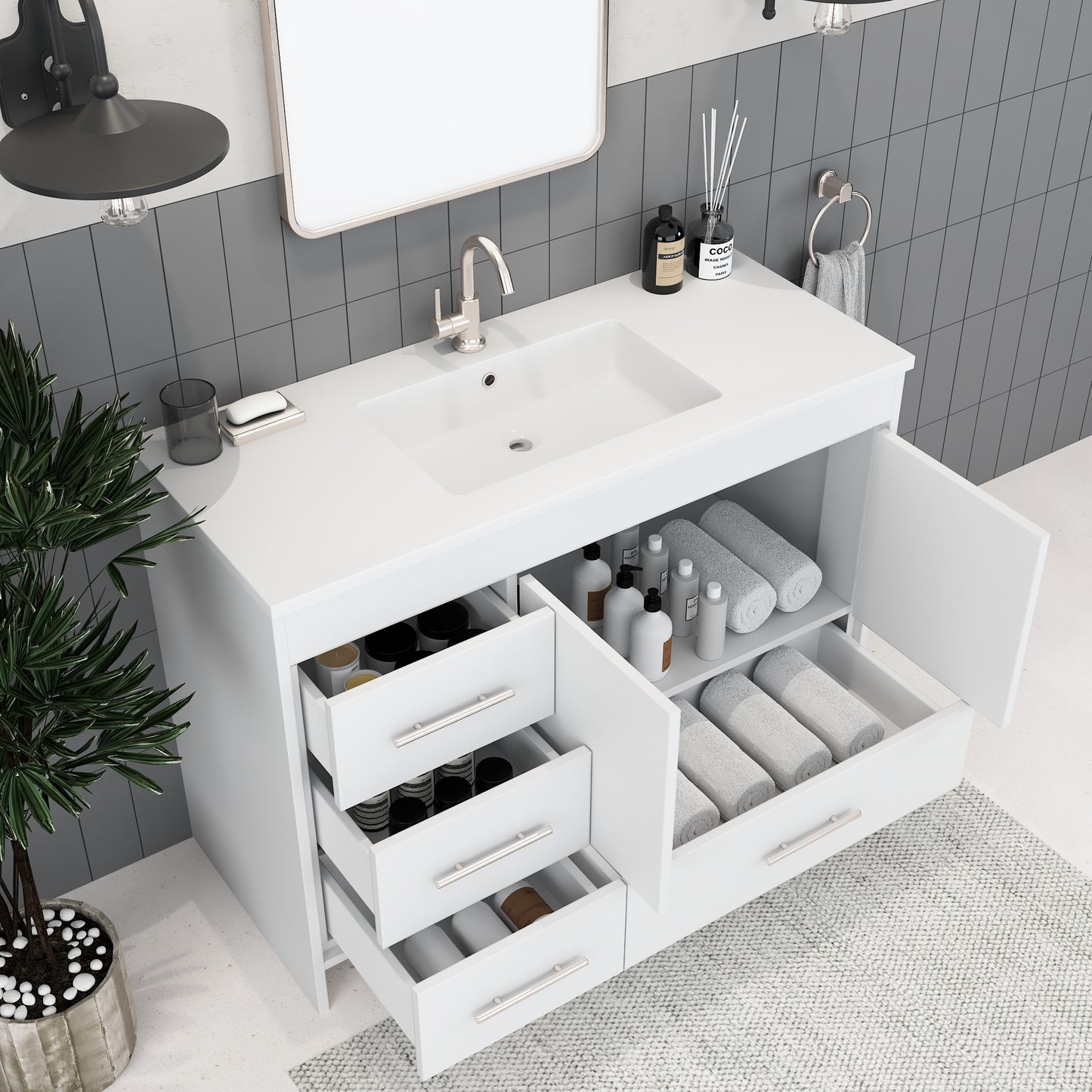 Flow 48" Bathroom Vanity with integrated counter top Left Side Drawers