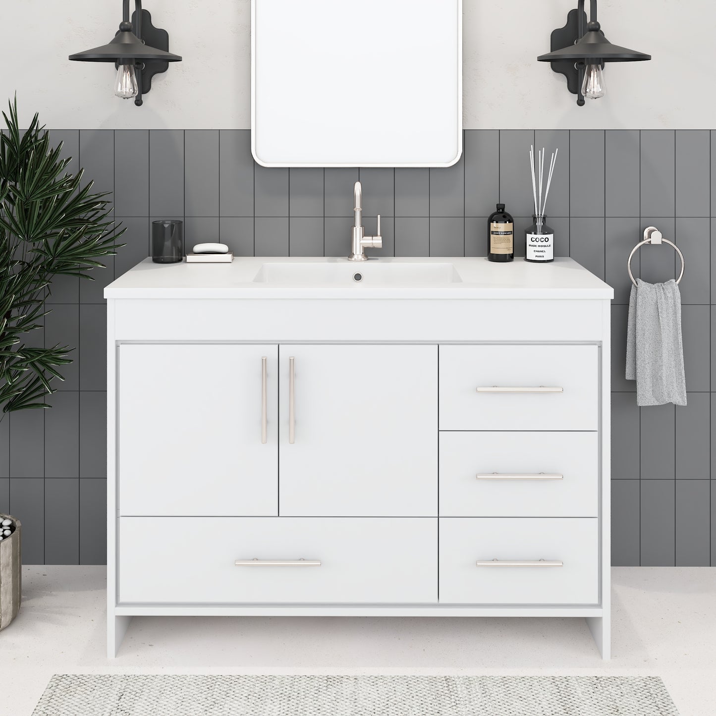 Flow 48" Bathroom Vanity with integrated counter top Right Side Drawers