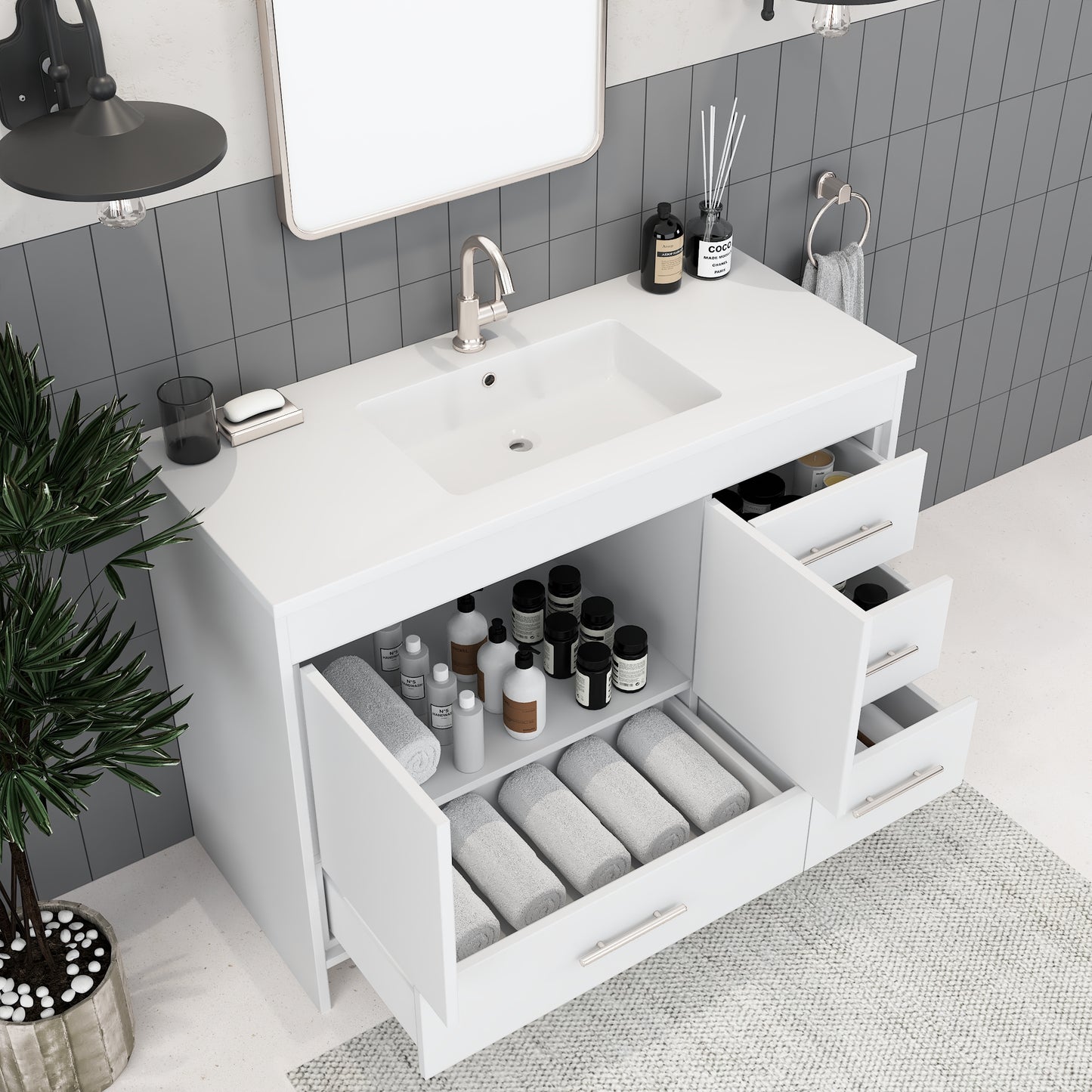 Flow 48" Bathroom Vanity with integrated counter top Right Side Drawers