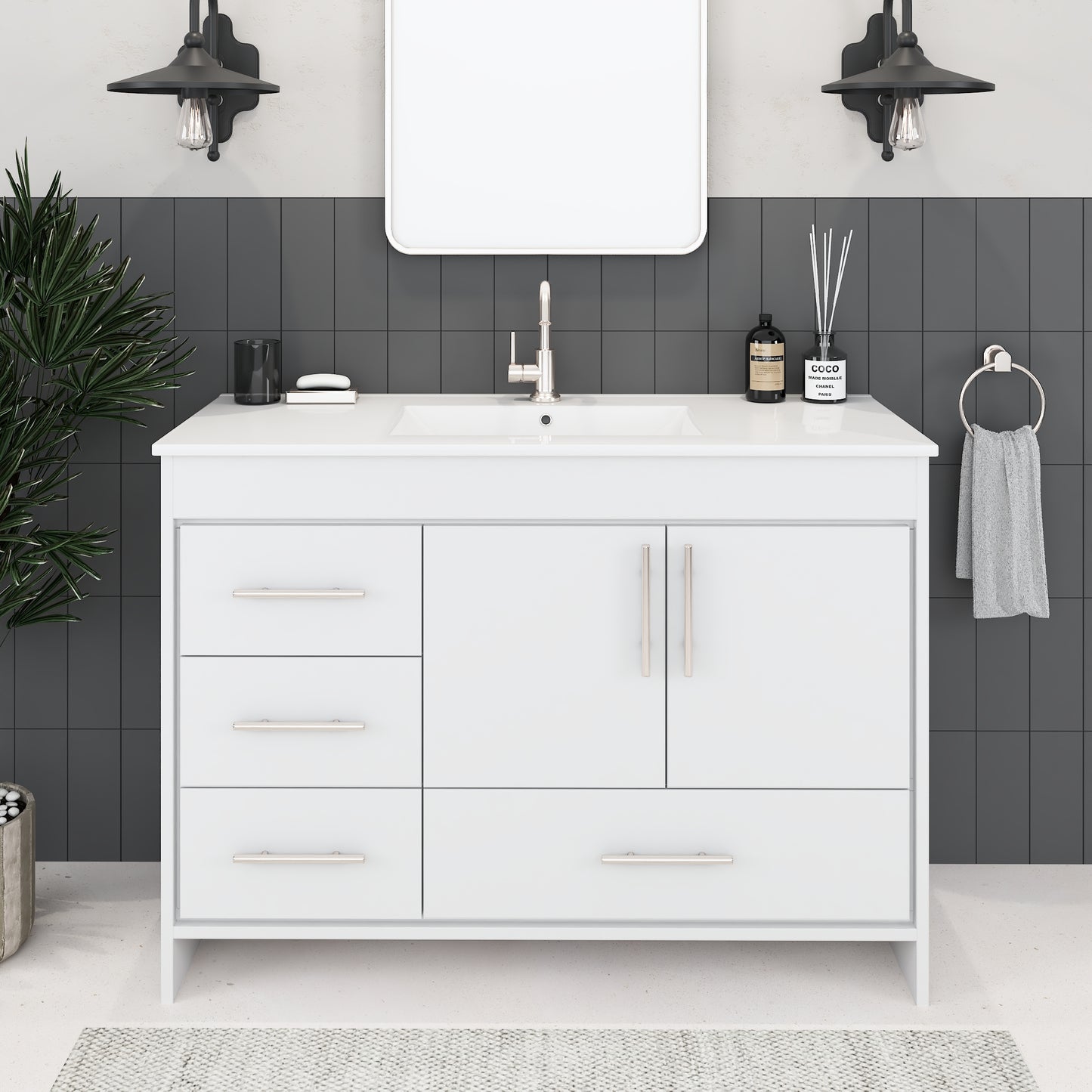 Flow 48" Bathroom Vanity with integrated counter top Left Side Drawers