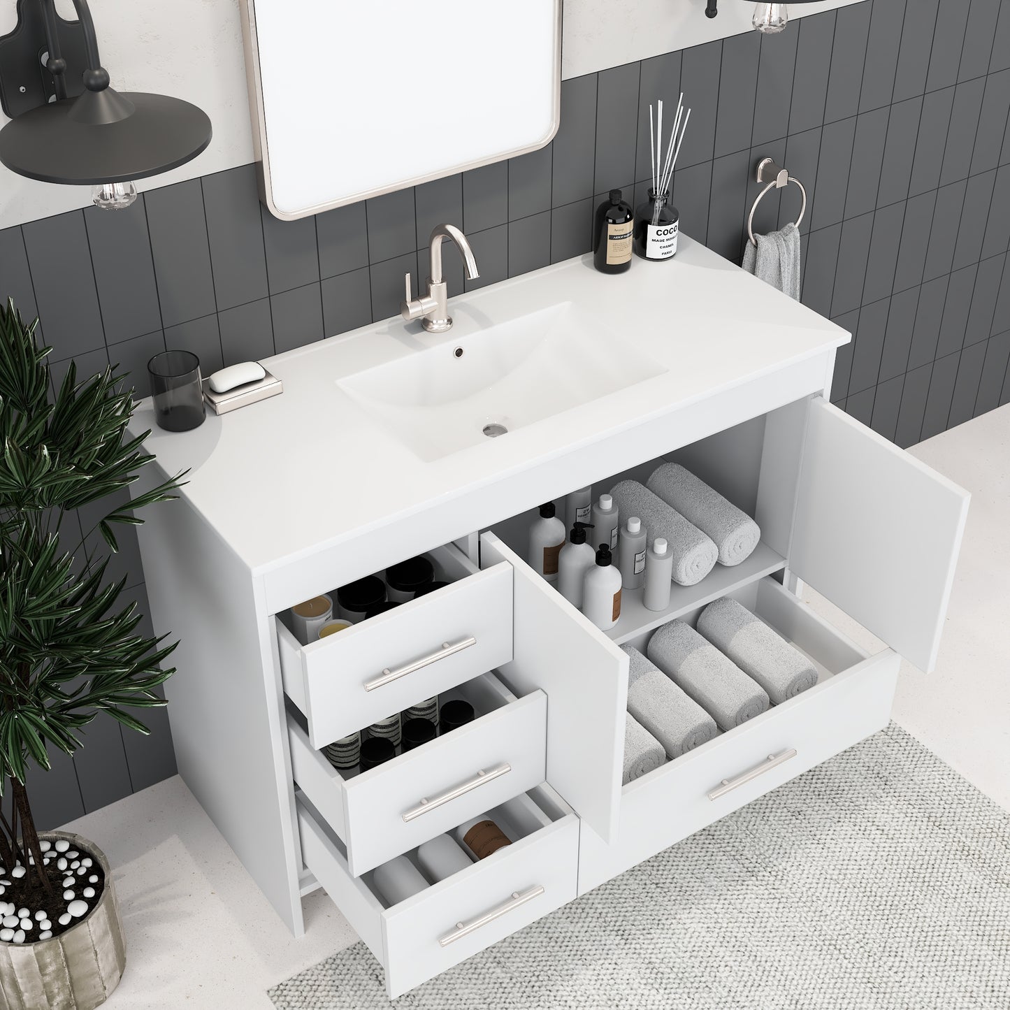 Flow 48" Bathroom Vanity with integrated counter top Left Side Drawers