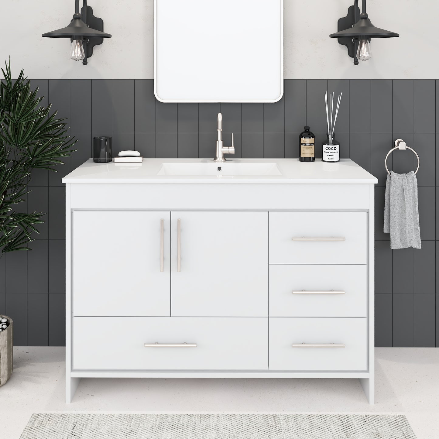 Flow 48" Bathroom Vanity with integrated counter top Right Side Drawers