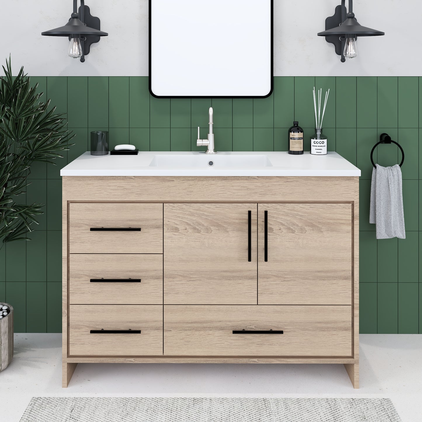 Flow 48" Bathroom Vanity with integrated counter top Left Side Drawers