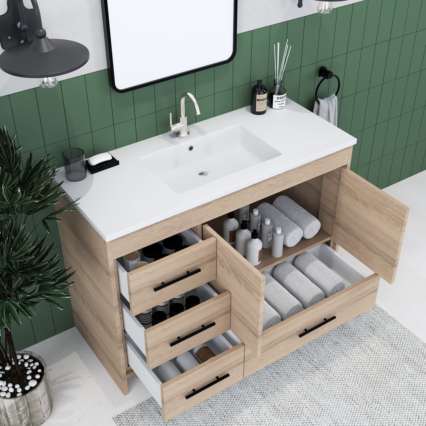 Flow 48" Bathroom Vanity with integrated counter top Left Side Drawers