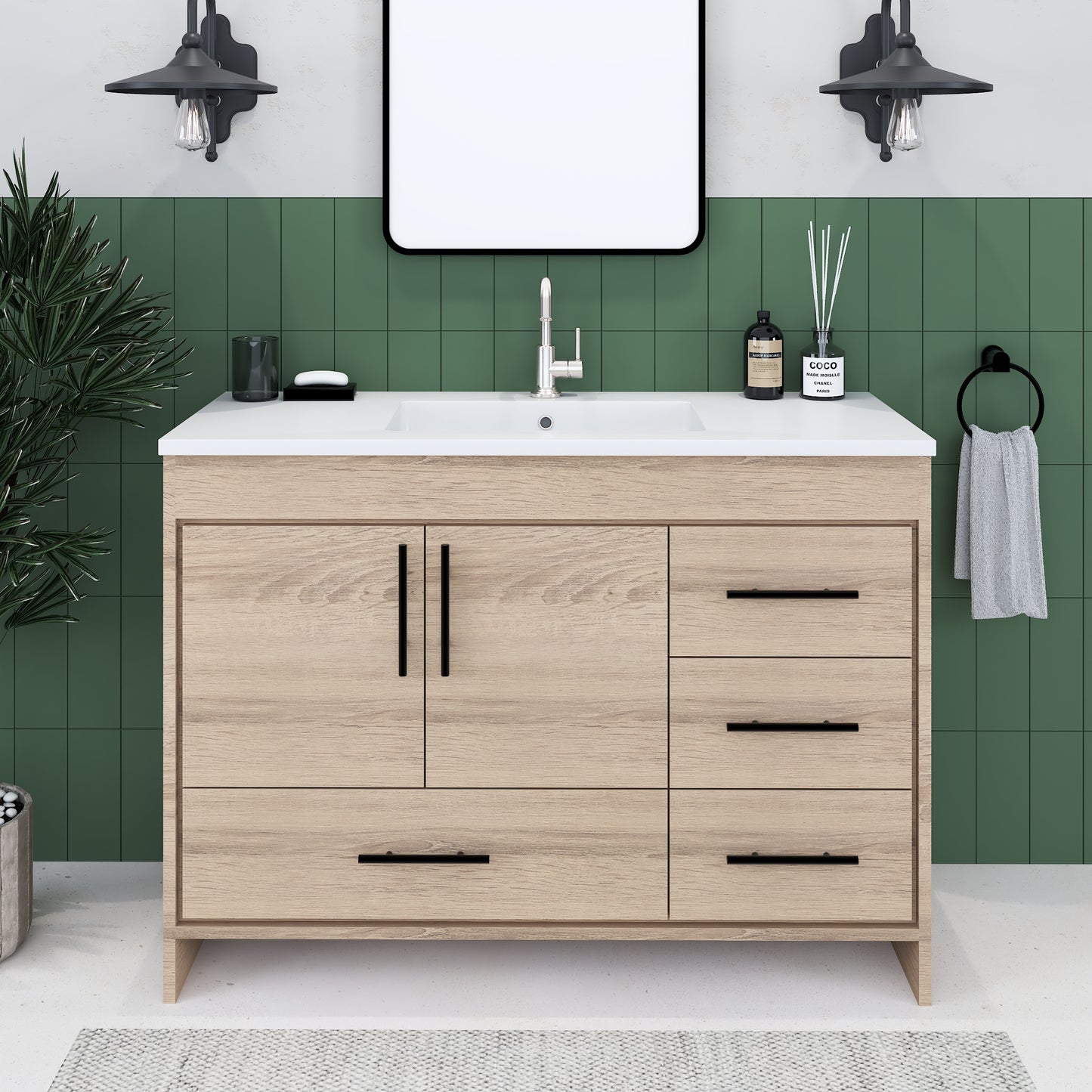 Flow 48" Bathroom Vanity with integrated counter top Right Side Drawers
