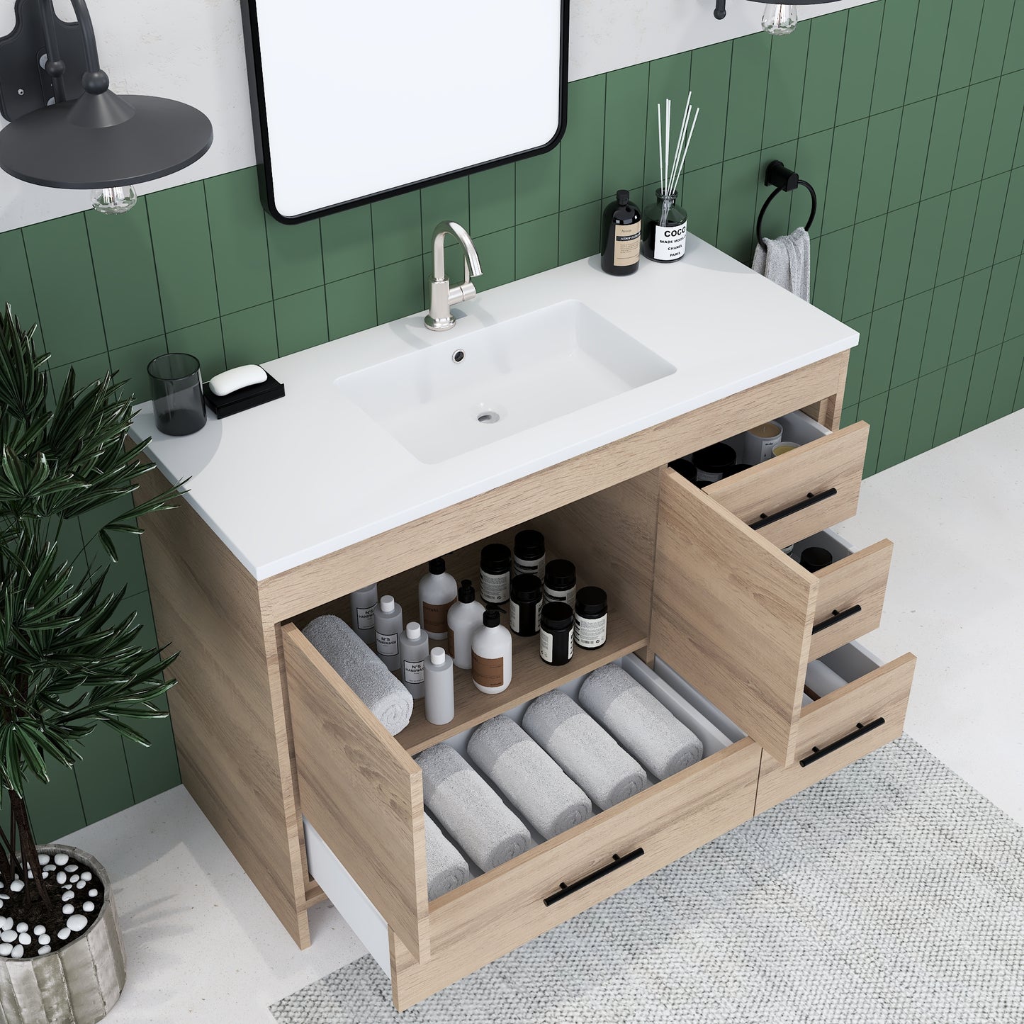 Flow 48" Bathroom Vanity with integrated counter top Right Side Drawers