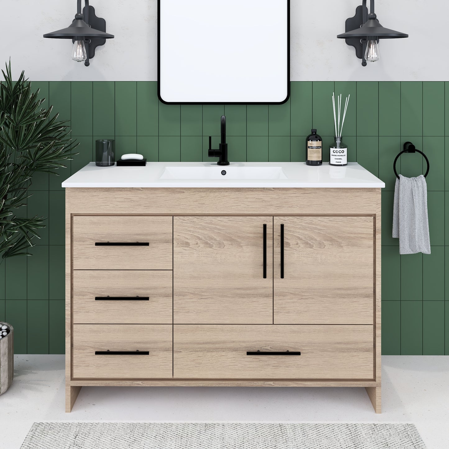 Flow 48" Bathroom Vanity with integrated counter top Left Side Drawers