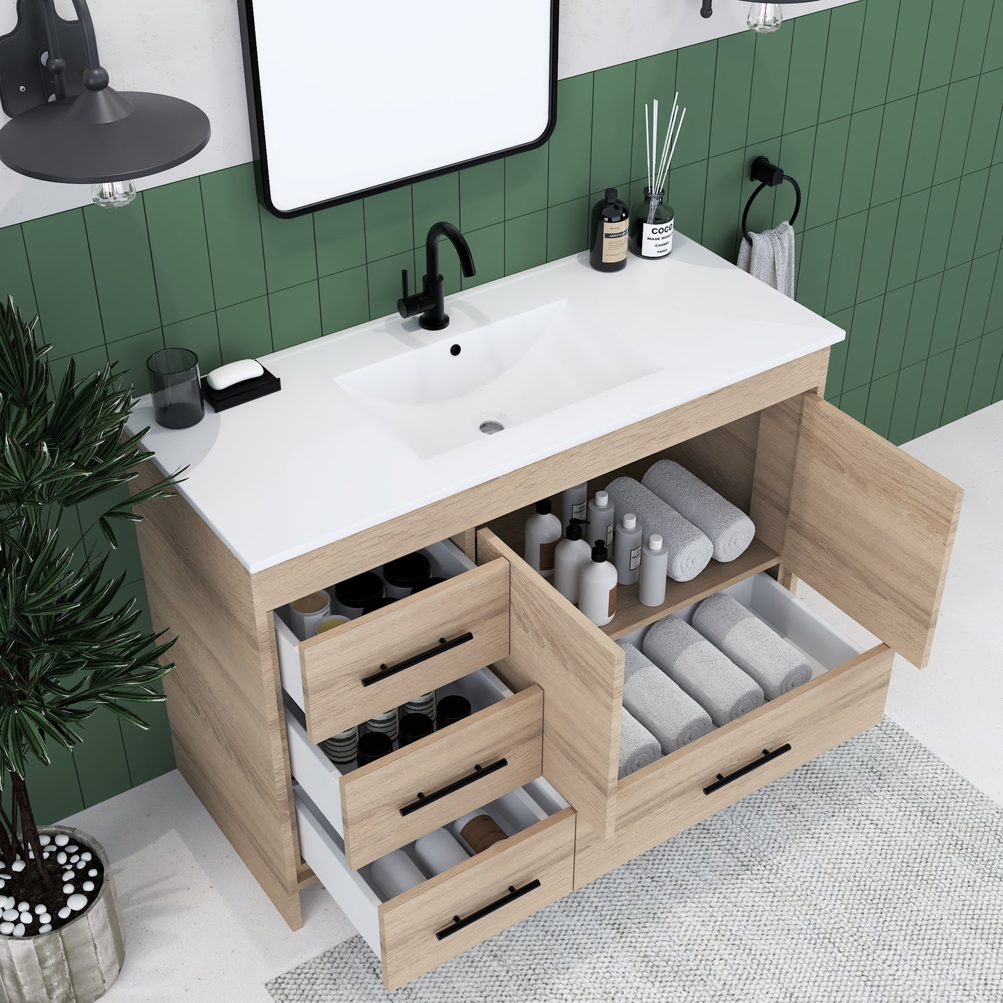 Flow 48" Bathroom Vanity with integrated counter top Left Side Drawers