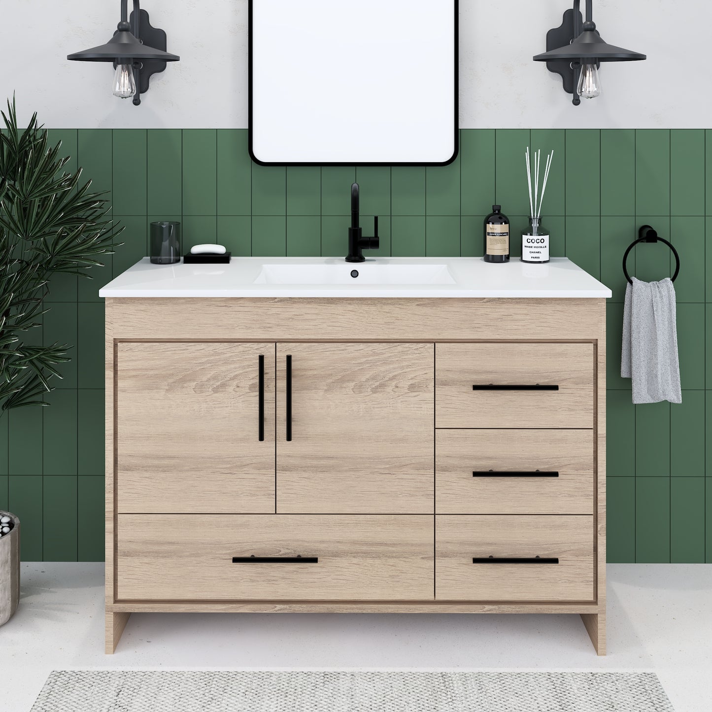 Flow 48" Bathroom Vanity with integrated counter top Right Side Drawers