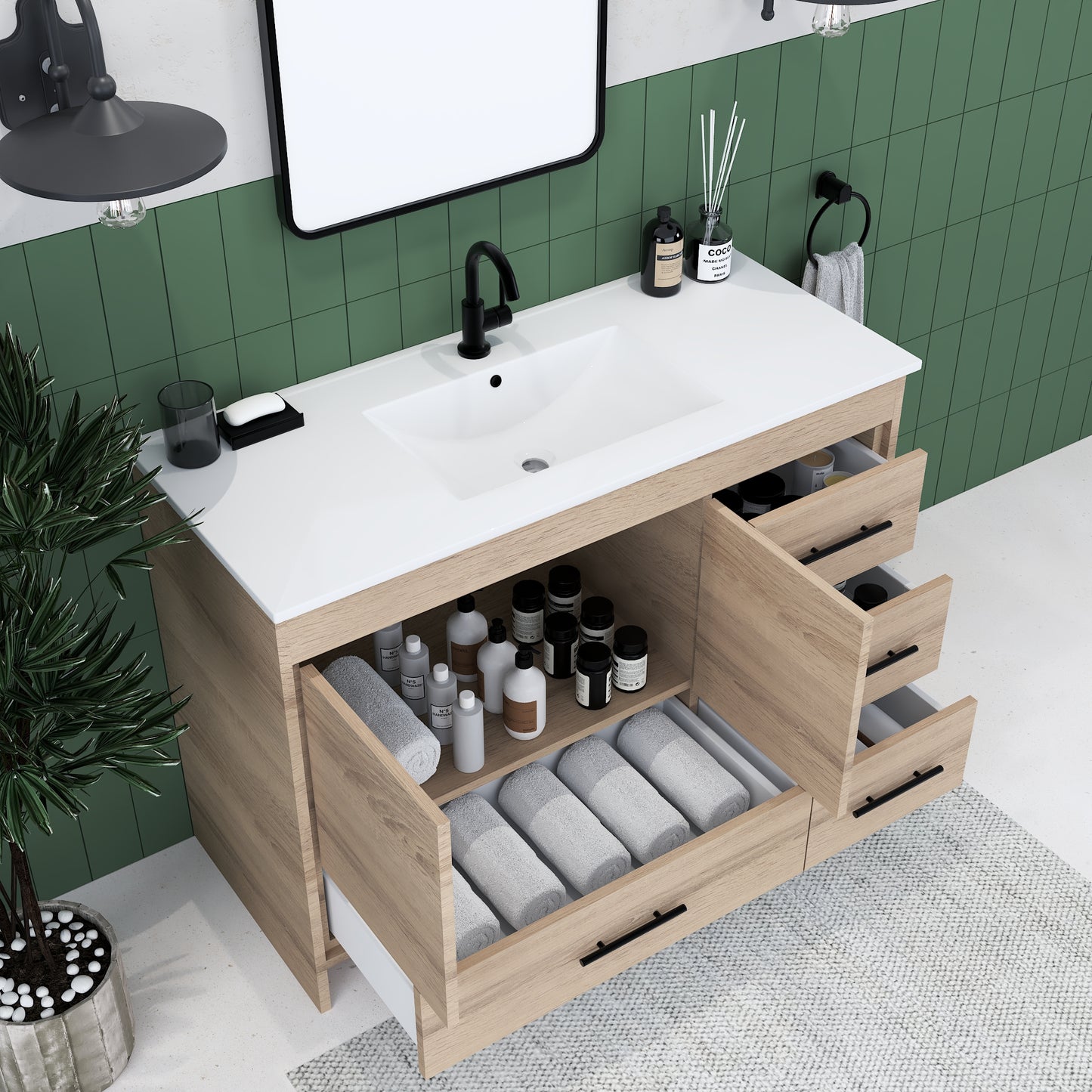 Flow 48" Bathroom Vanity with integrated counter top Right Side Drawers