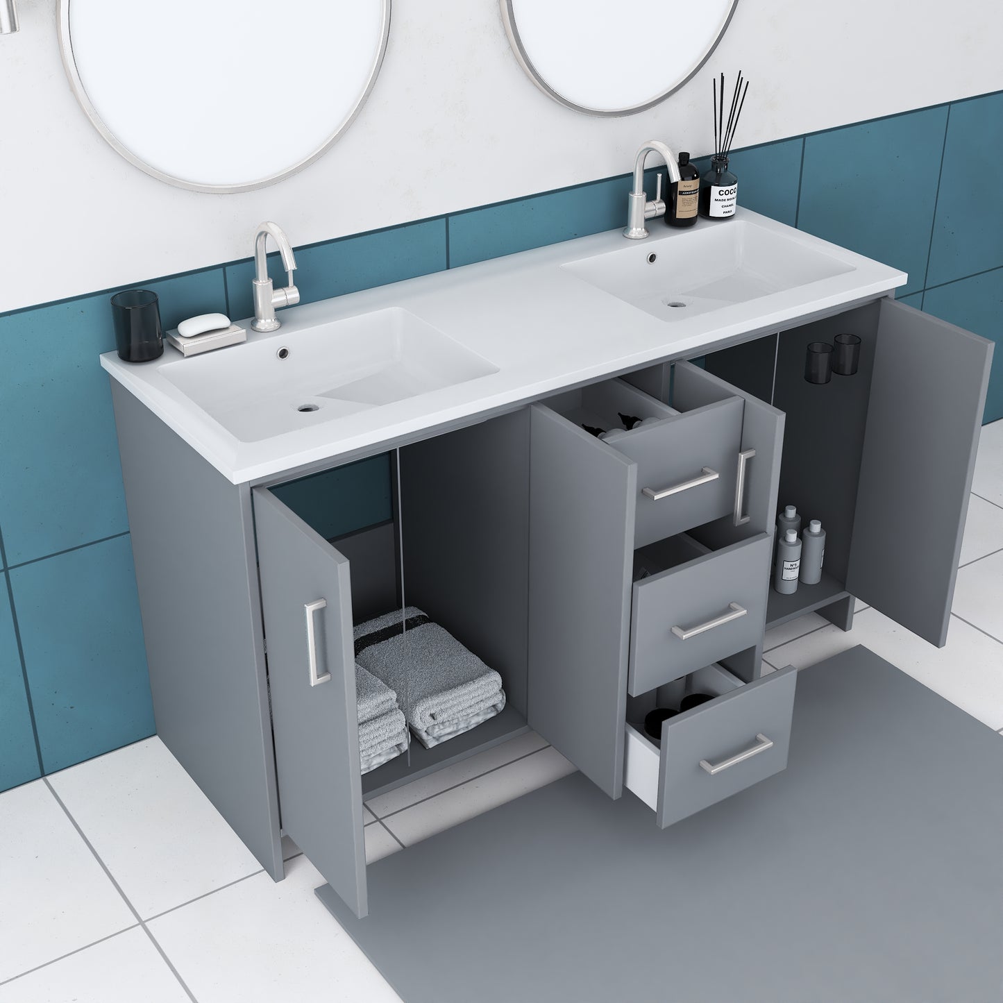 Norway 60" Double Sink Bathroom Vanity with Counter top