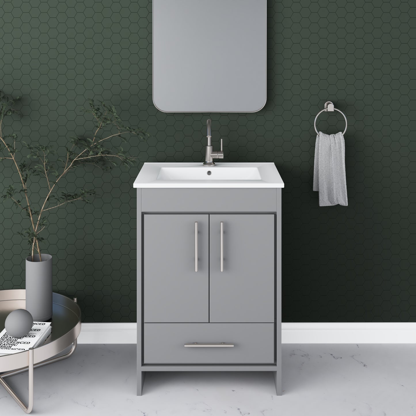 Pacific 24" Bathroom Vanity with Ceramic integrated counter top