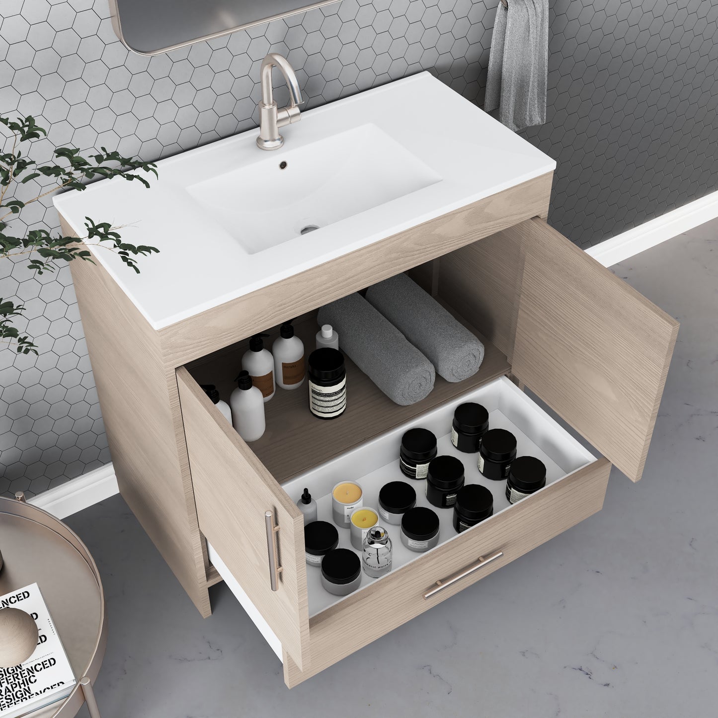 Pacific 40" Bathroom Vanity with Ceramic integrated counter top