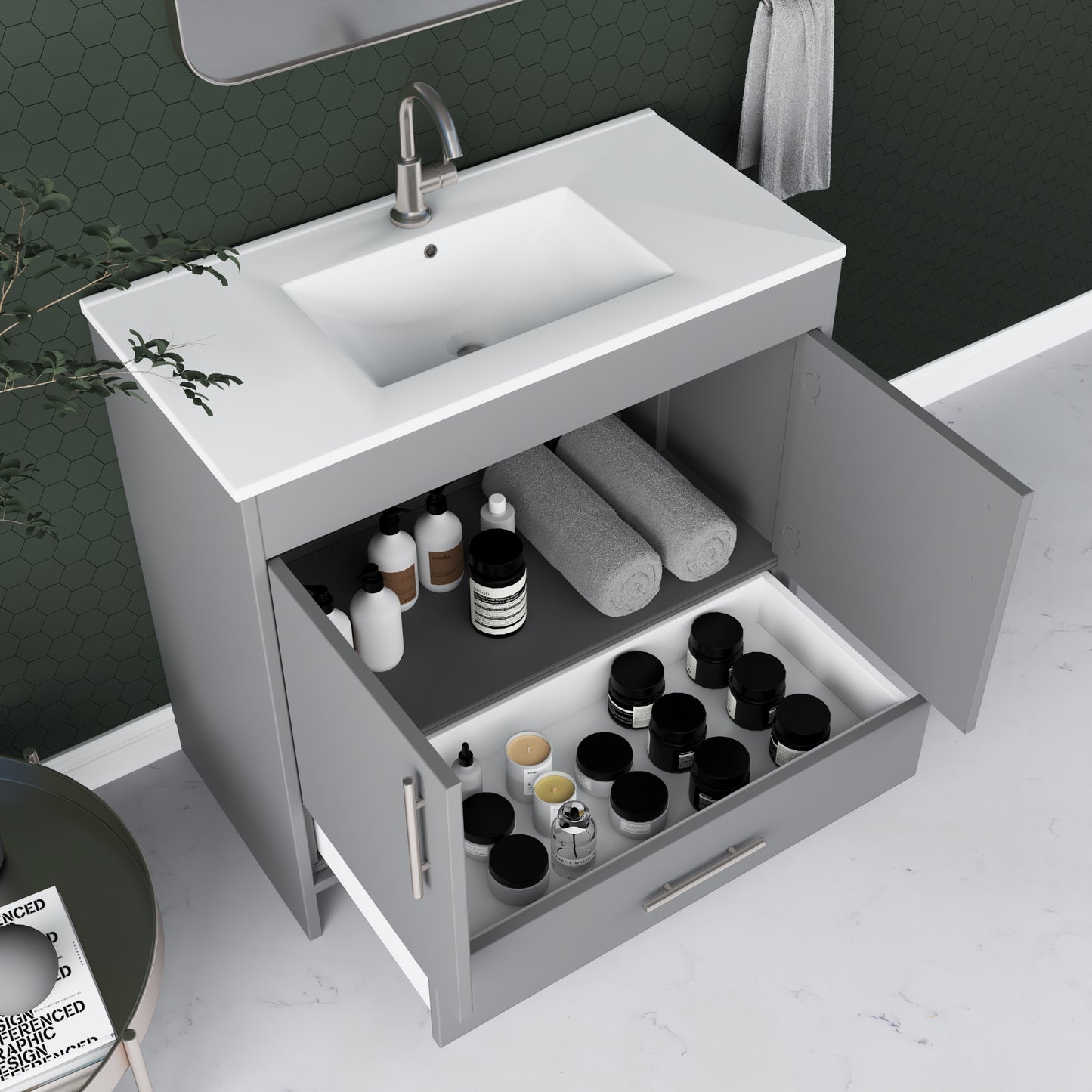 Pacific 36" Bathroom Vanity with Ceramic integrated counter top
