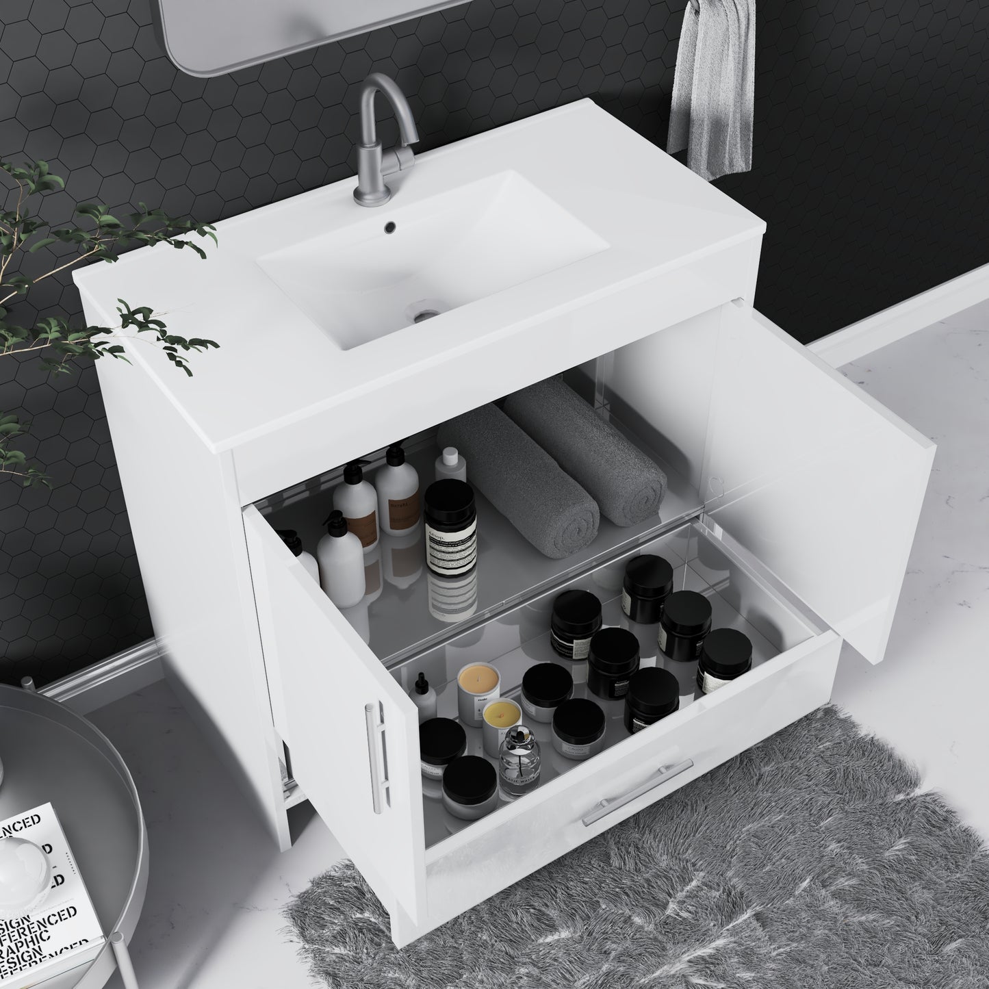Pacific 36" Bathroom Vanity with Ceramic integrated counter top