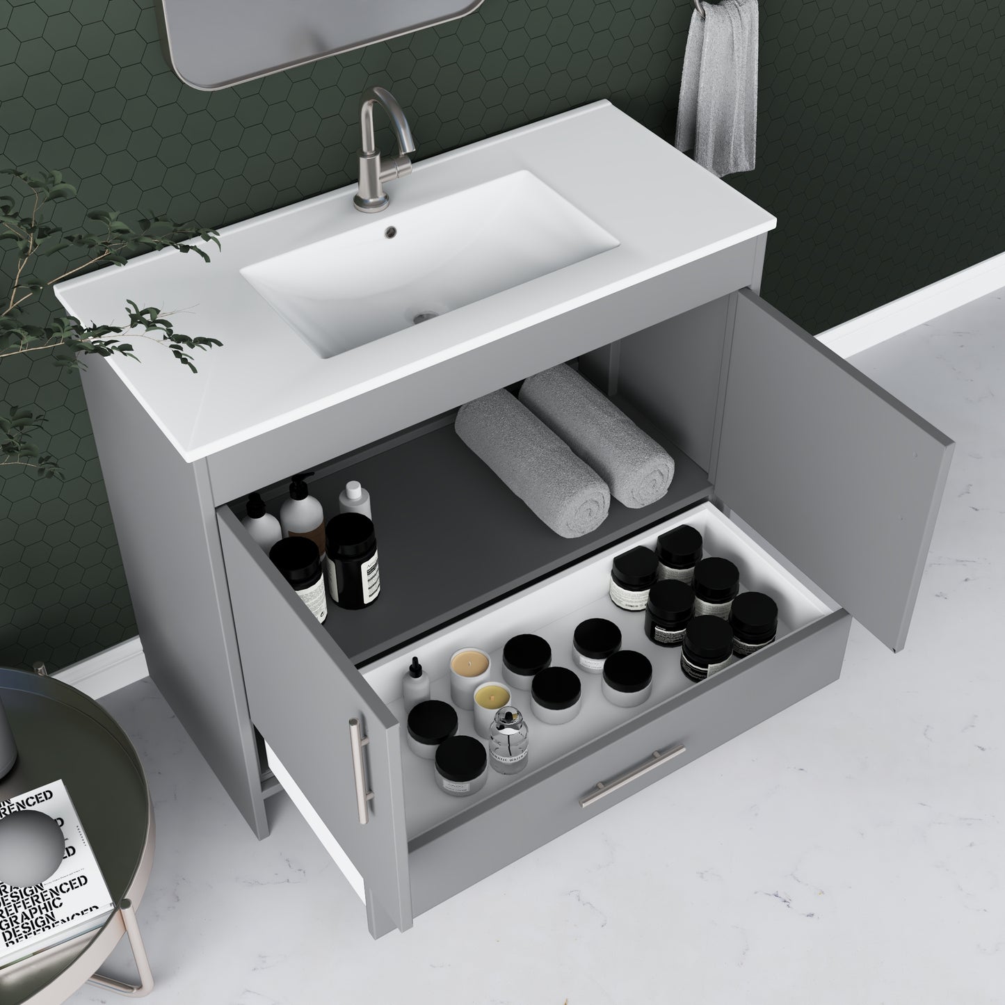 Pacific 40" Bathroom Vanity with Ceramic integrated counter top