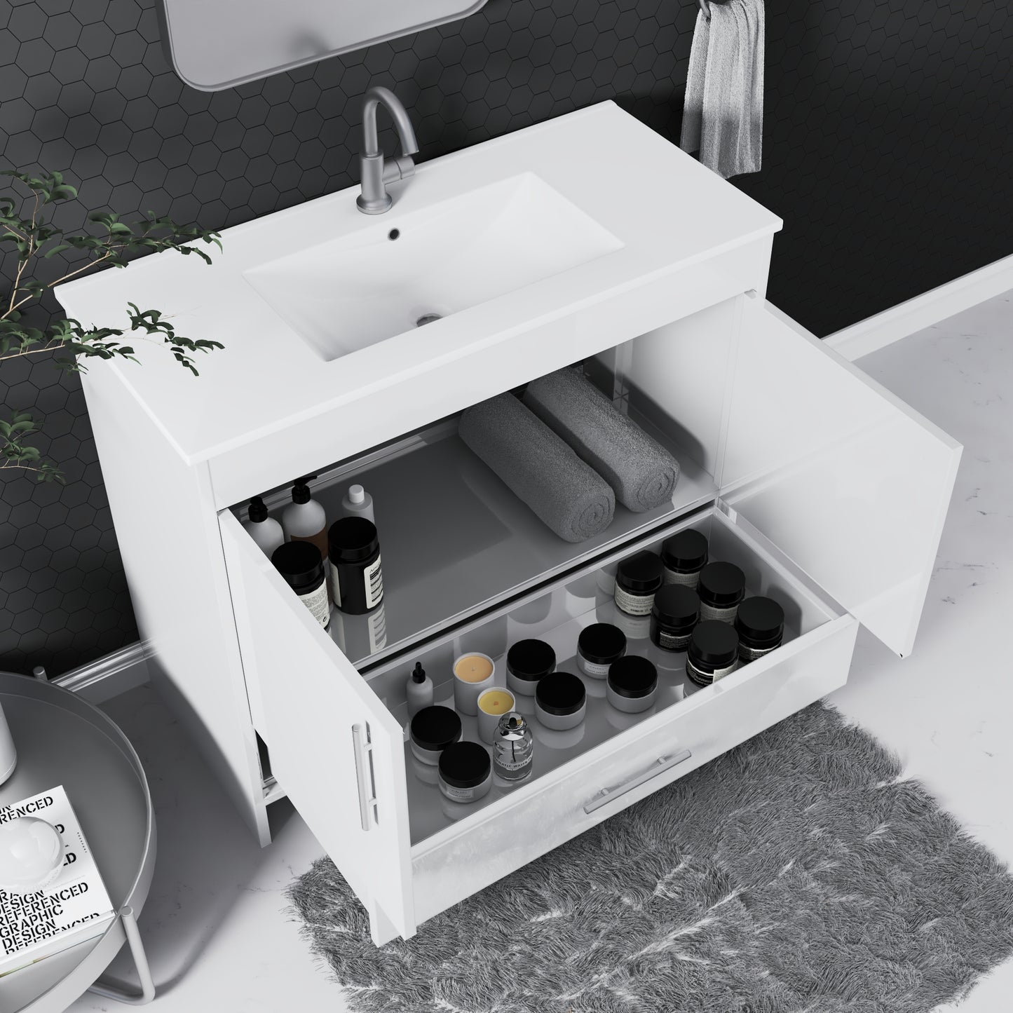 Pacific 40" Bathroom Vanity with Ceramic integrated counter top