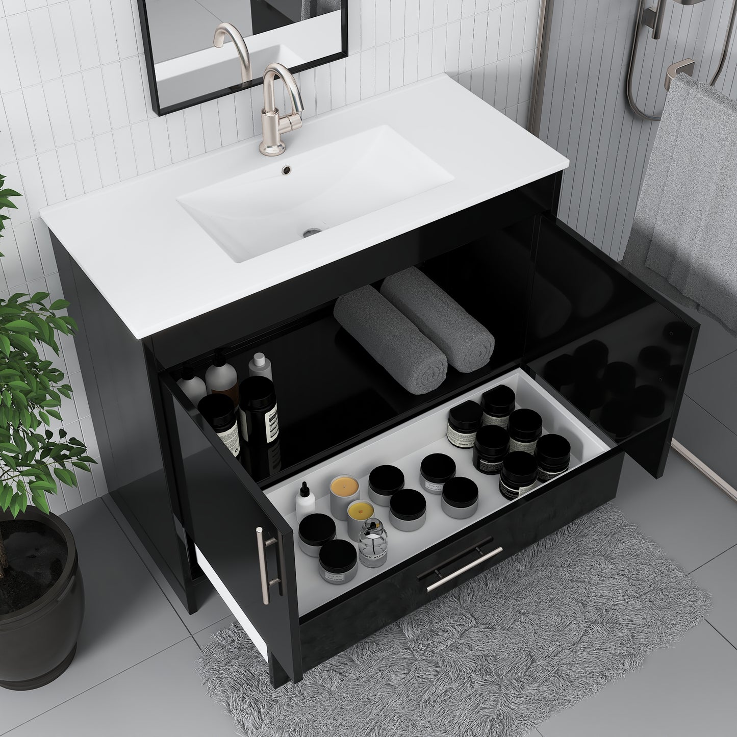Pacific 40" Bathroom Vanity with Ceramic integrated counter top