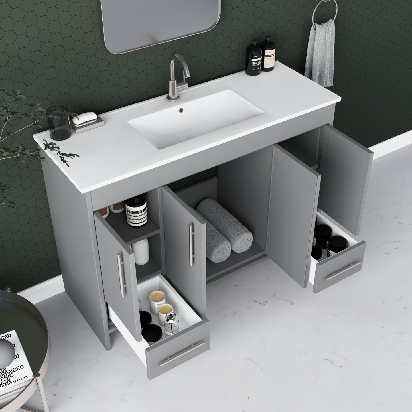 Pacific 48" Bathroom Vanity with Ceramic integrated counter top