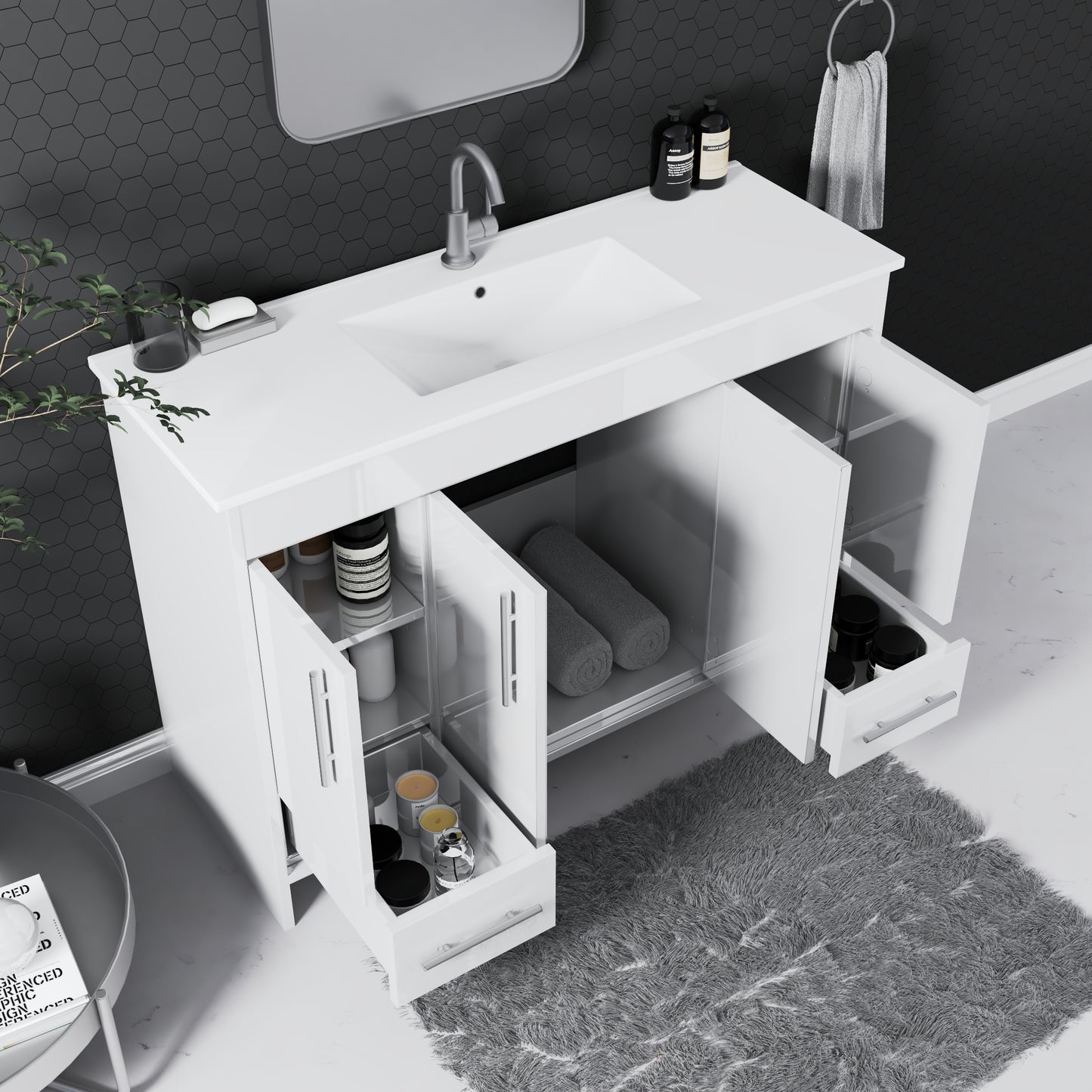 Pacific 48" Bathroom Vanity with Ceramic integrated counter top