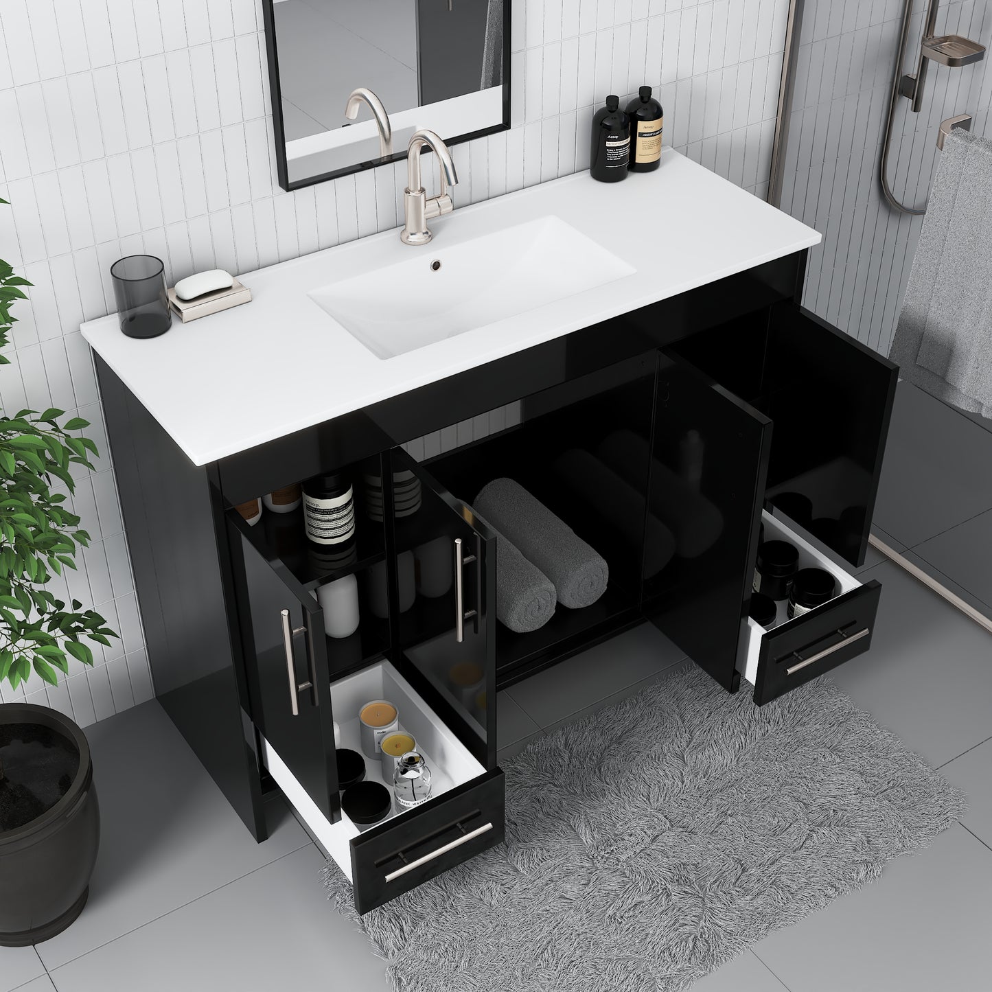 Pacific 48" Bathroom Vanity with Ceramic integrated counter top