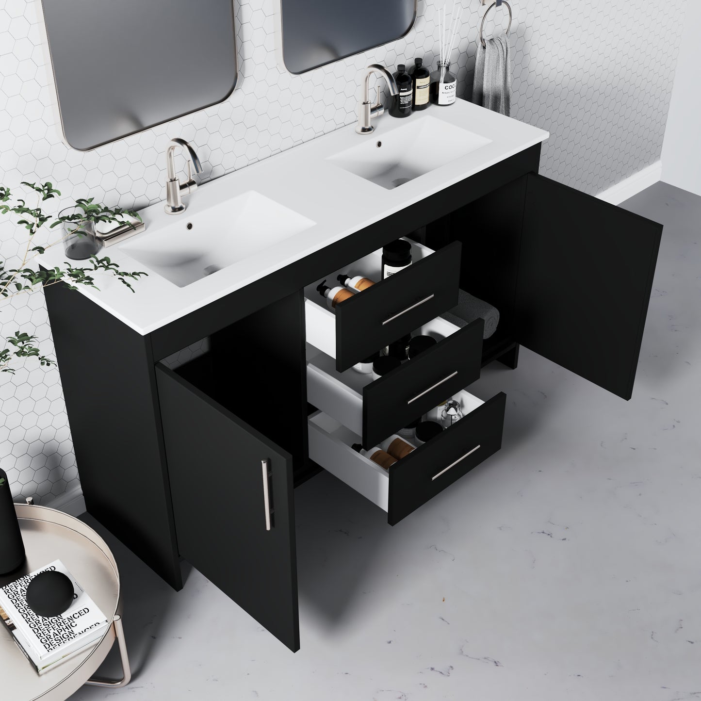 Pacific Double Sink 60" Bathroom Vanity with Ceramic integrated counter top