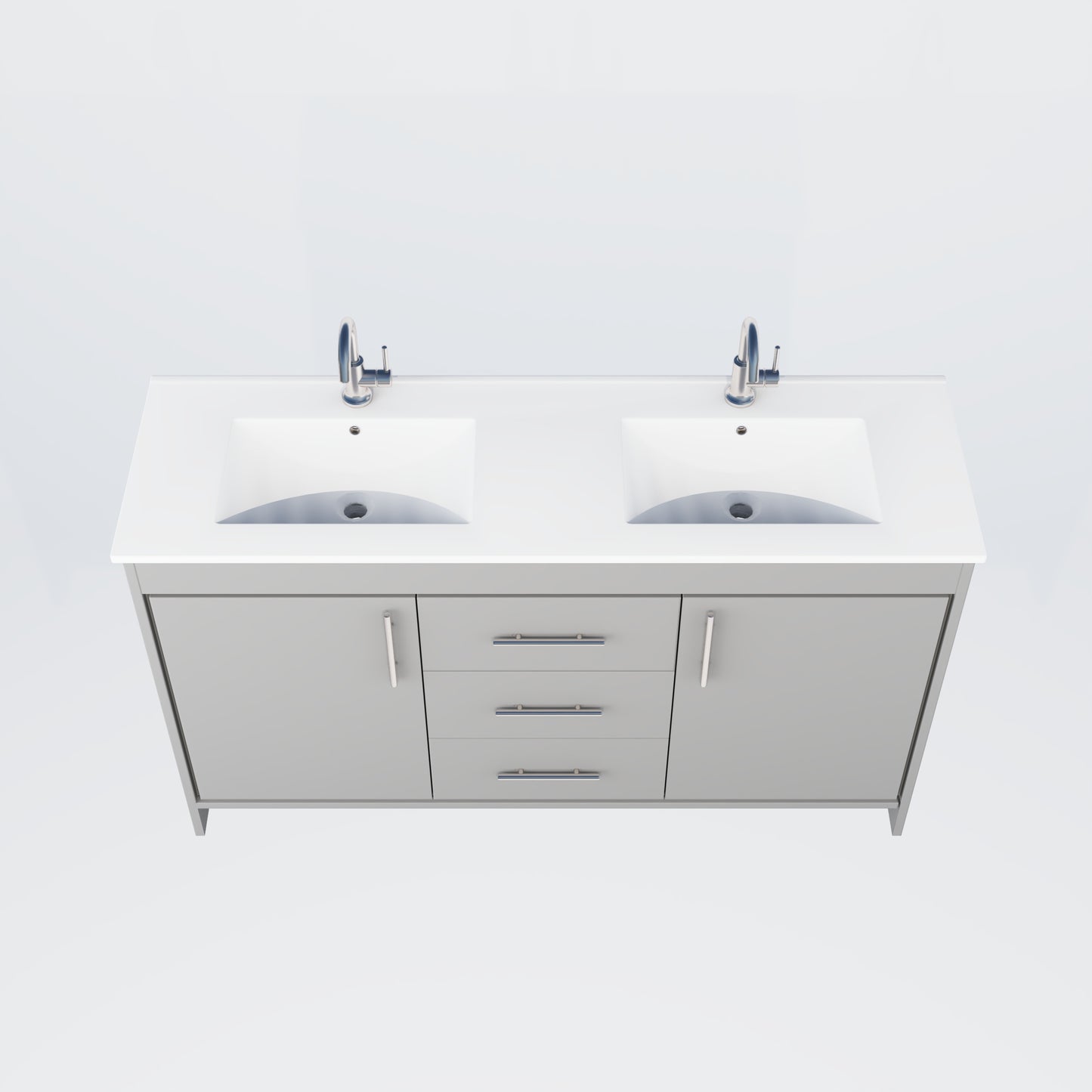 Pacific Double Sink 60" Bathroom Vanity with Ceramic integrated counter top