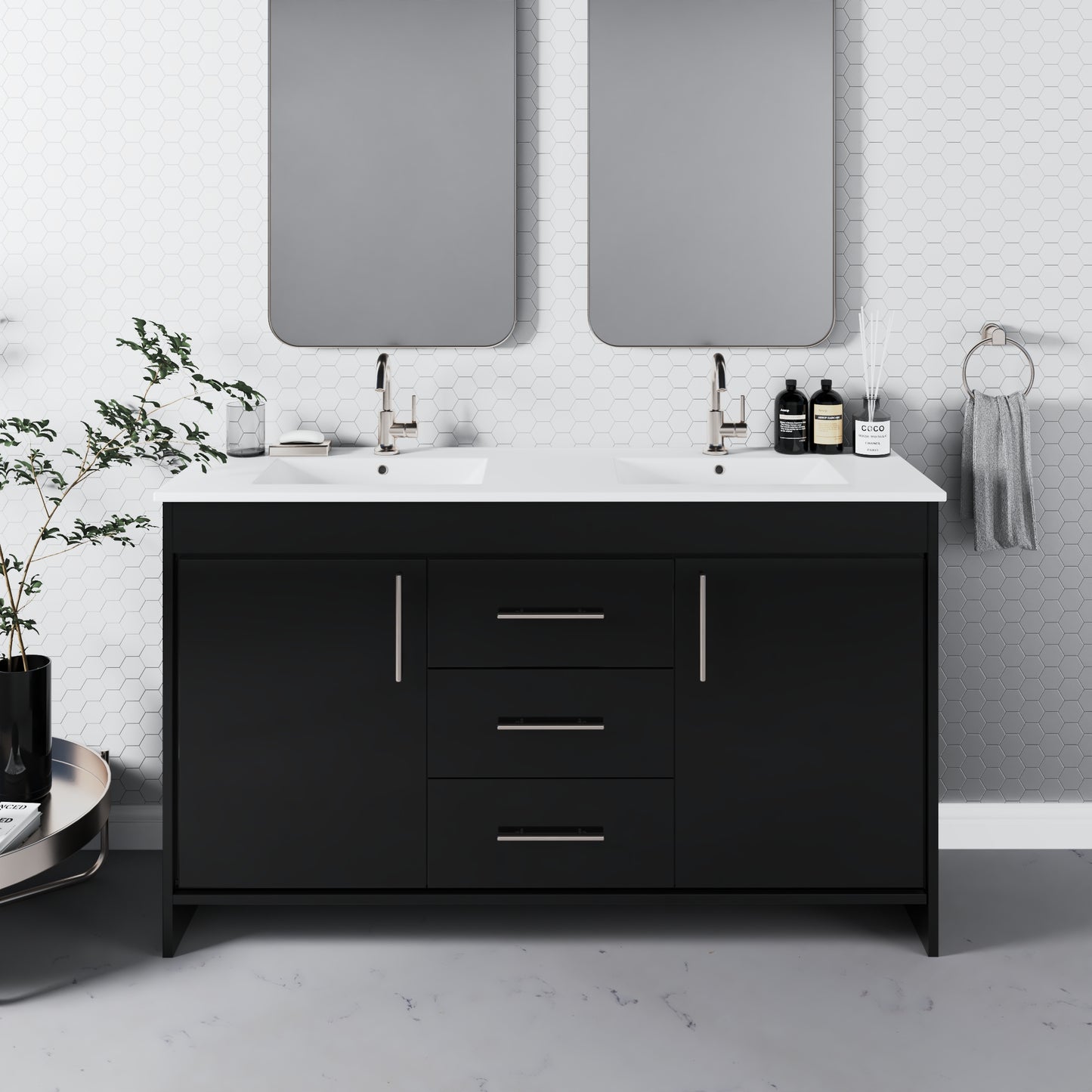 Pacific Double Sink 60" Bathroom Vanity with Ceramic integrated counter top
