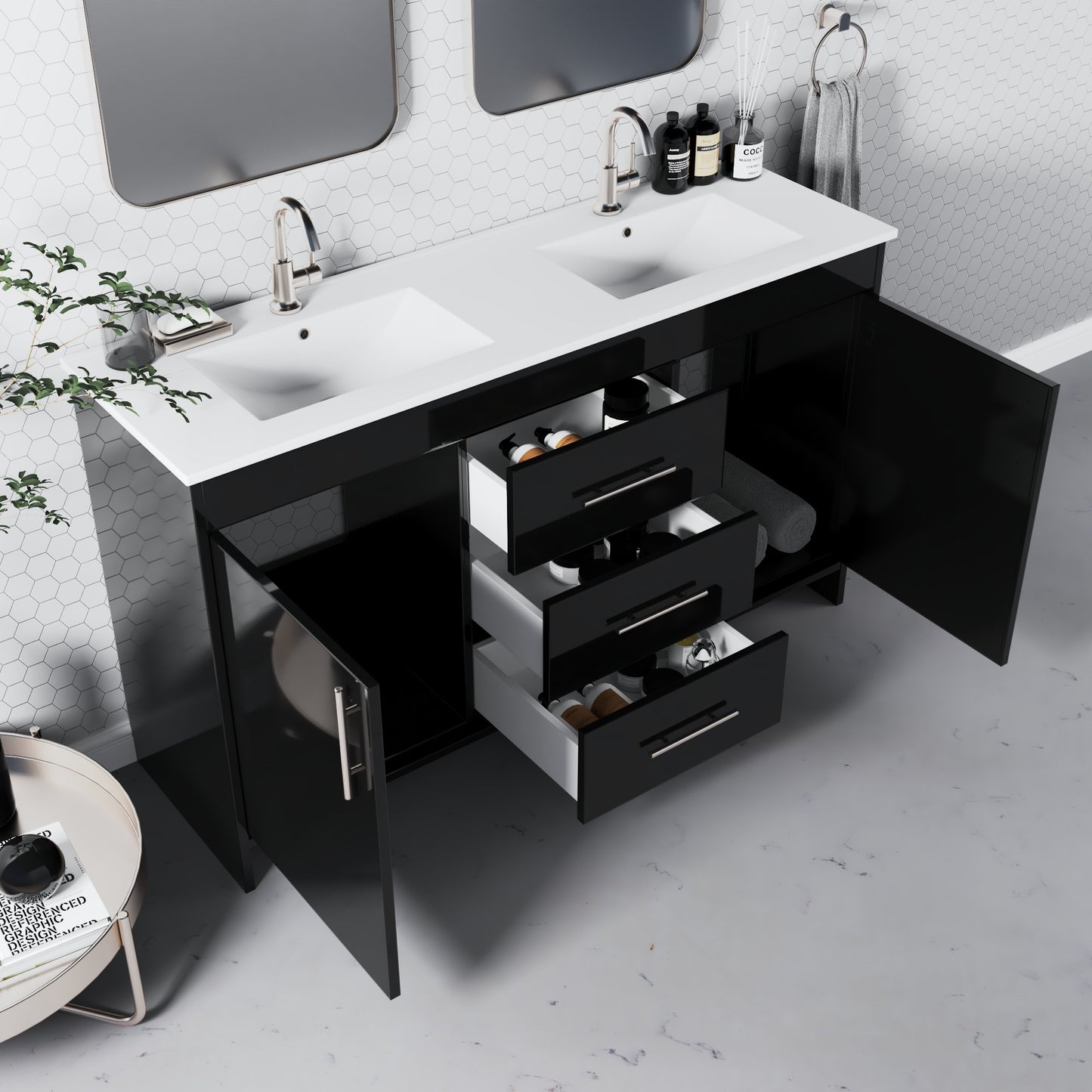 Pacific Double Sink 60" Bathroom Vanity with Ceramic integrated counter top