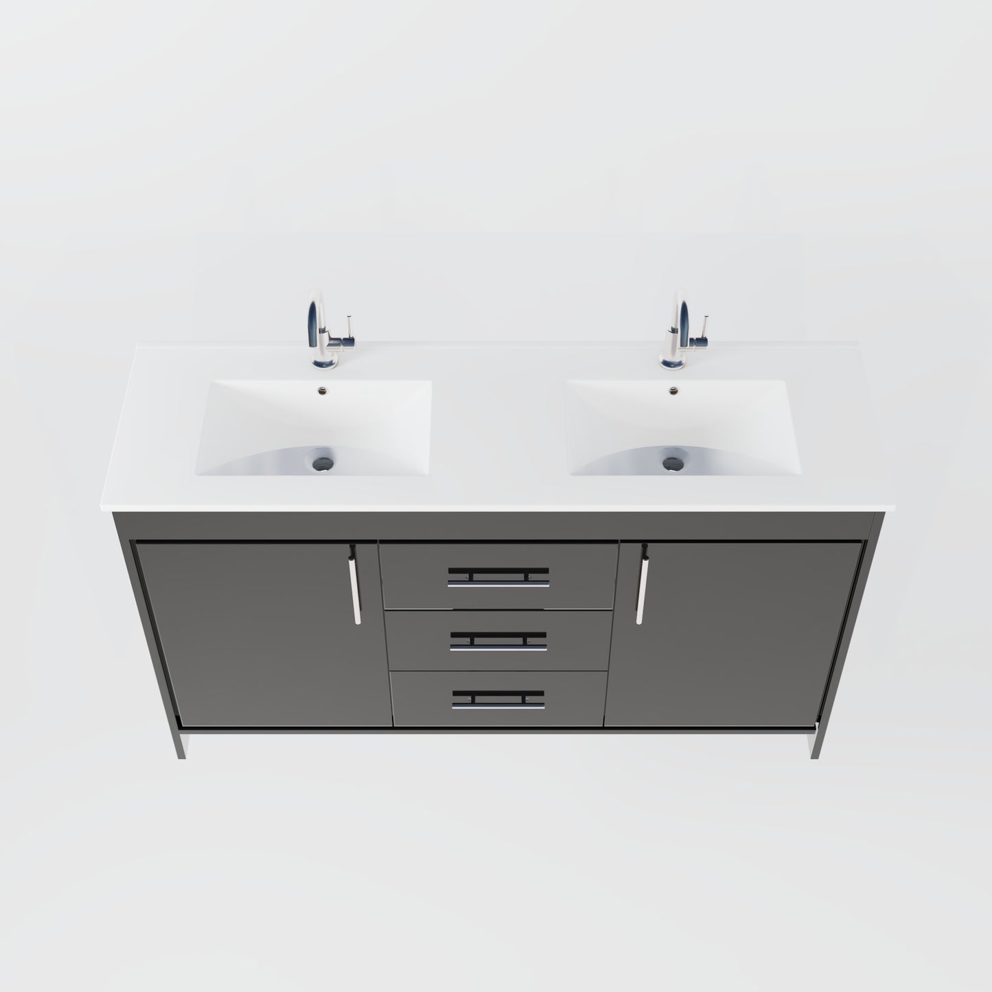 Pacific Double Sink 60" Bathroom Vanity with Ceramic integrated counter top