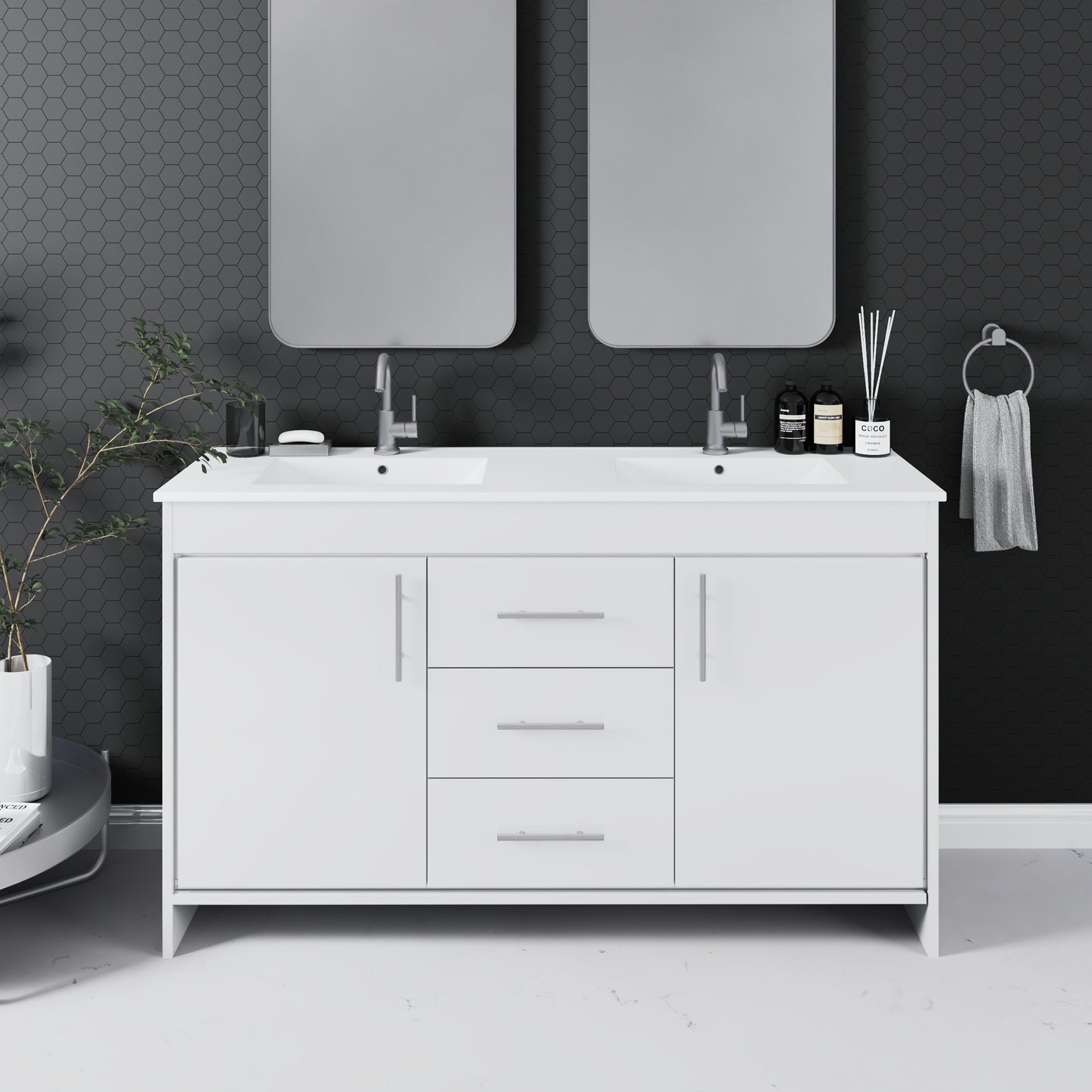 Pacific Double Sink 60" Bathroom Vanity with Ceramic integrated counter top
