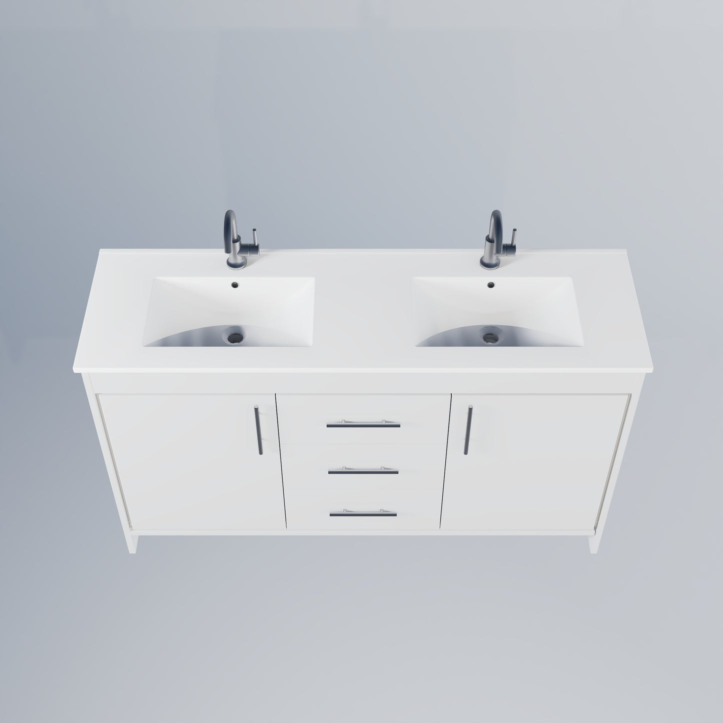 Pacific Double Sink 60" Bathroom Vanity with Ceramic integrated counter top
