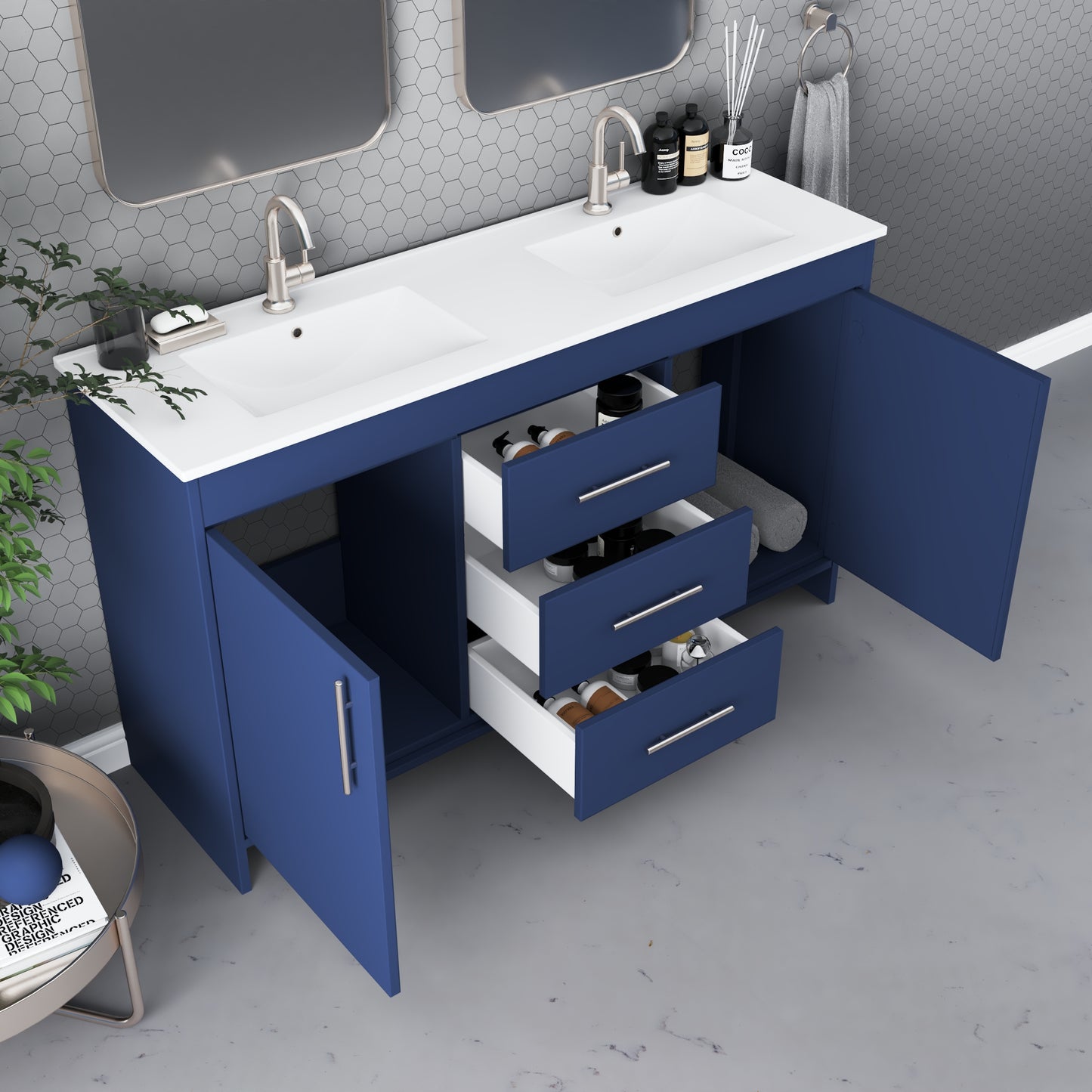 Pacific Double Sink 60" Bathroom Vanity with Ceramic integrated counter top